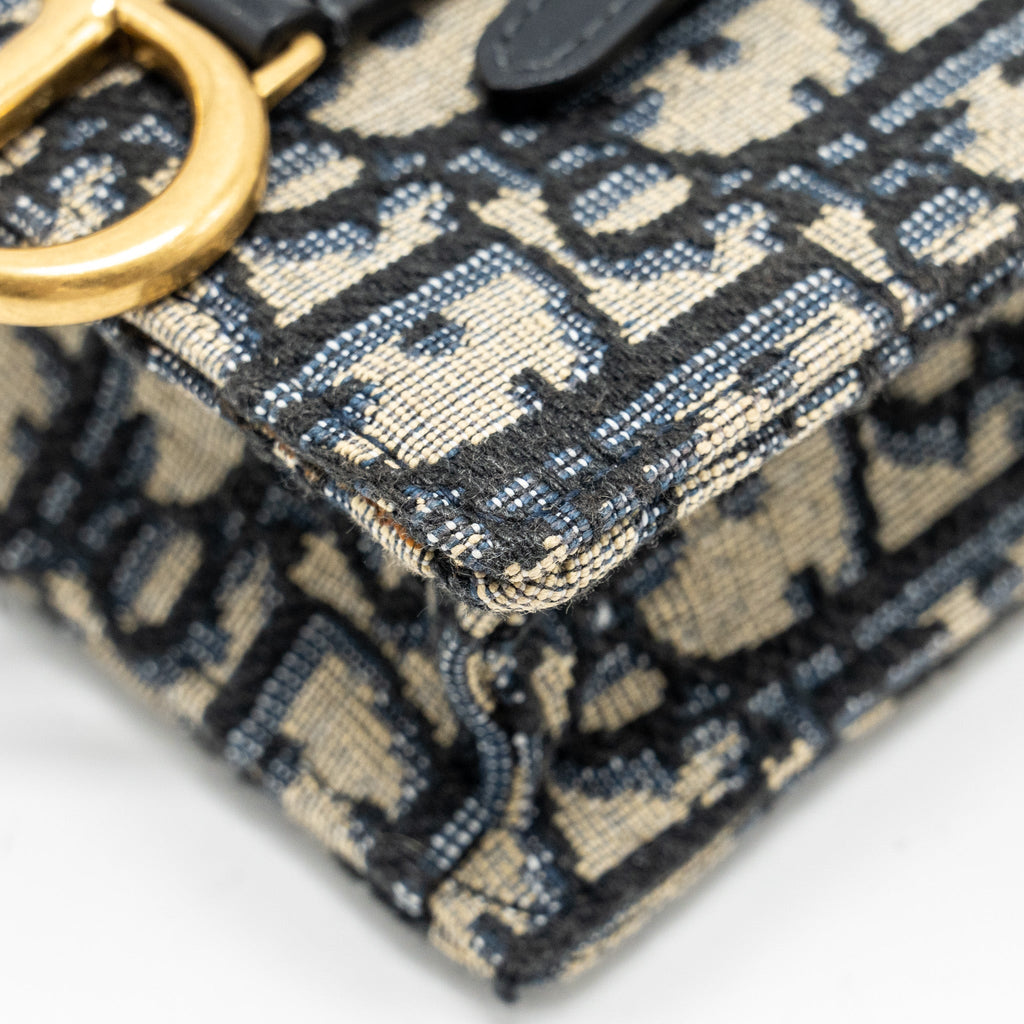 DIOR SADDLE PHONE POUCH BLUE OBLIQUE JACQUARD GHW