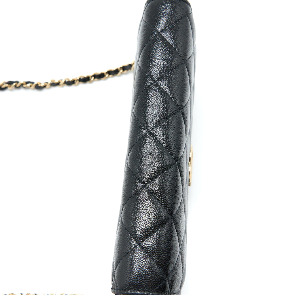 CHANEL 22B DETAIL CC LOGO WALLET ON CHAIN CAVIAR BLACK LGHW (MICROCHIP)