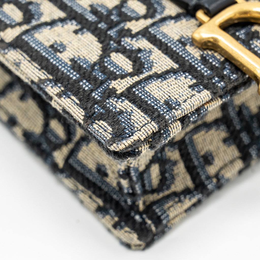 DIOR SADDLE PHONE POUCH BLUE OBLIQUE JACQUARD GHW