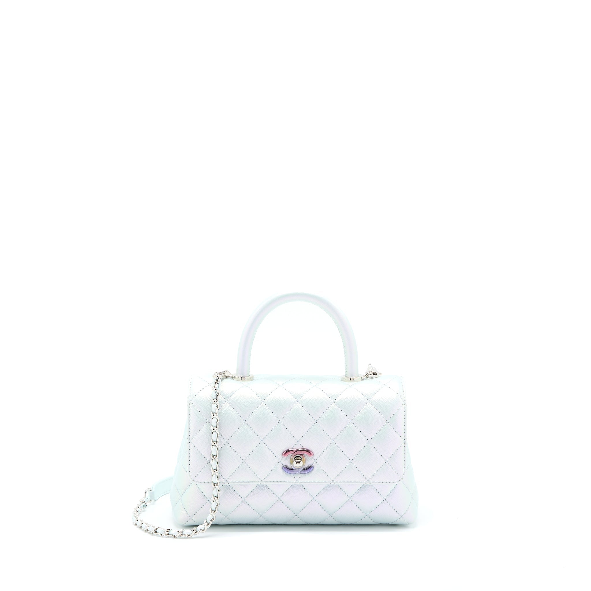 CHANEL SMALL COCO HANDLE OMBRÉ IRIDESCENT LIGHT BLUE MULTICOLOUR HARDWARE (MICROCHIP)