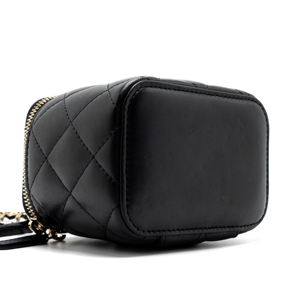 CHANEL TOP HANDLE MINI VANITY CASE WITH CHAINS LAMBSKIN BLACK LGHW
