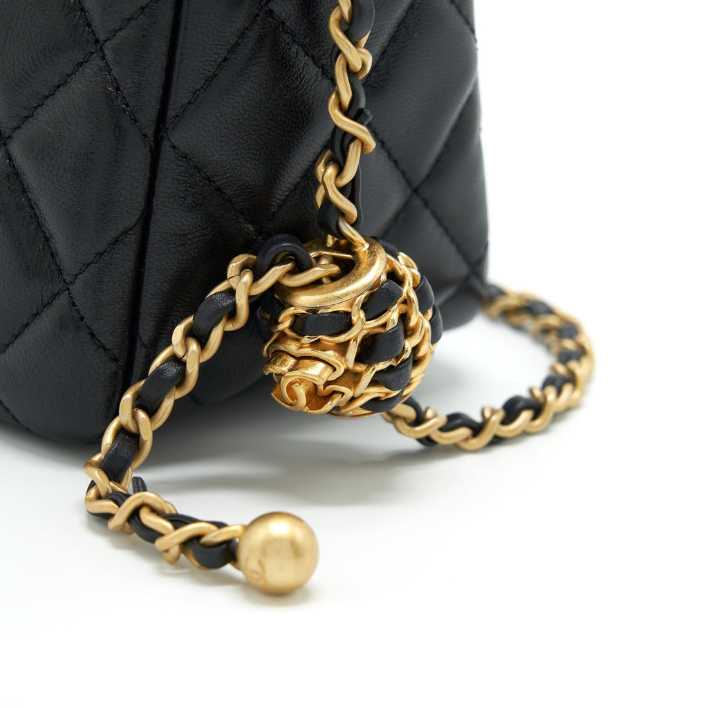 CHANEL 22S PEARL CRUSH HOBO BAG LAMBSKIN BLACK GHW