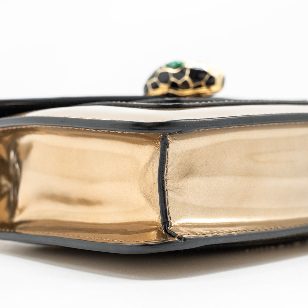BVLGARI SERPENTI FOREVER SHOULDER BAG PATENT METALLIC GOLD GHW