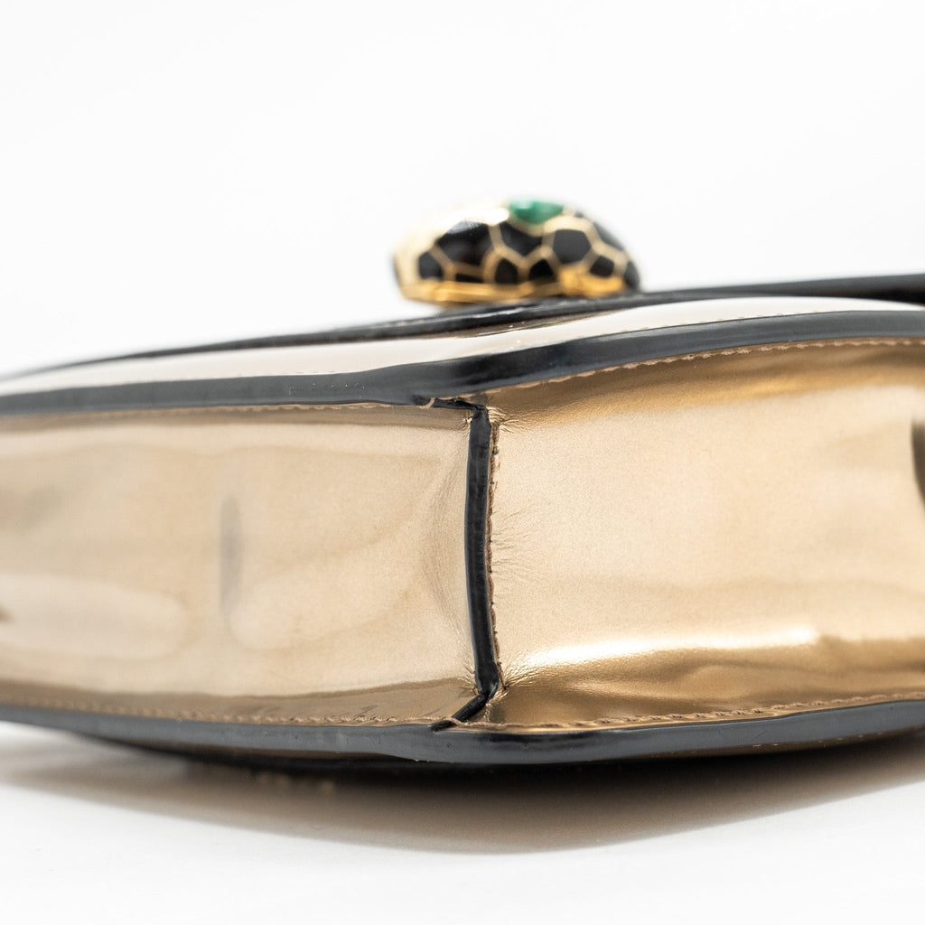 BVLGARI SERPENTI FOREVER SHOULDER BAG PATENT METALLIC GOLD GHW
