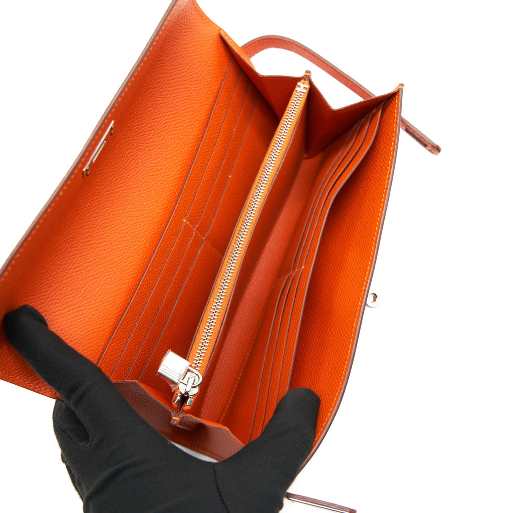 HERMES KELLY LONG WALLET ORANGE SHW EPSOM LEATHER