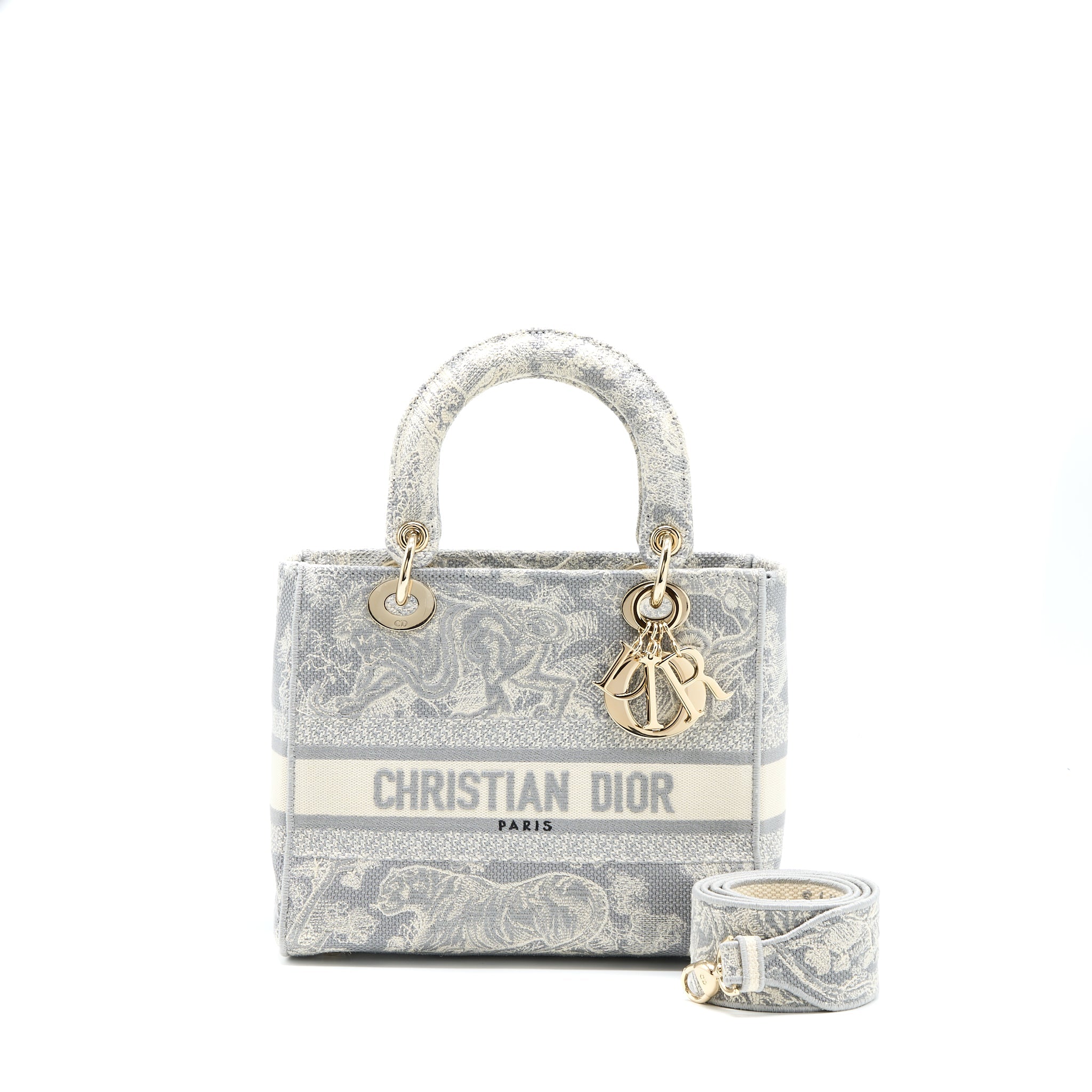 DIOR MEDIUM LADY DIOR BAG D-LITE BAG LIGHT GREY LGHW