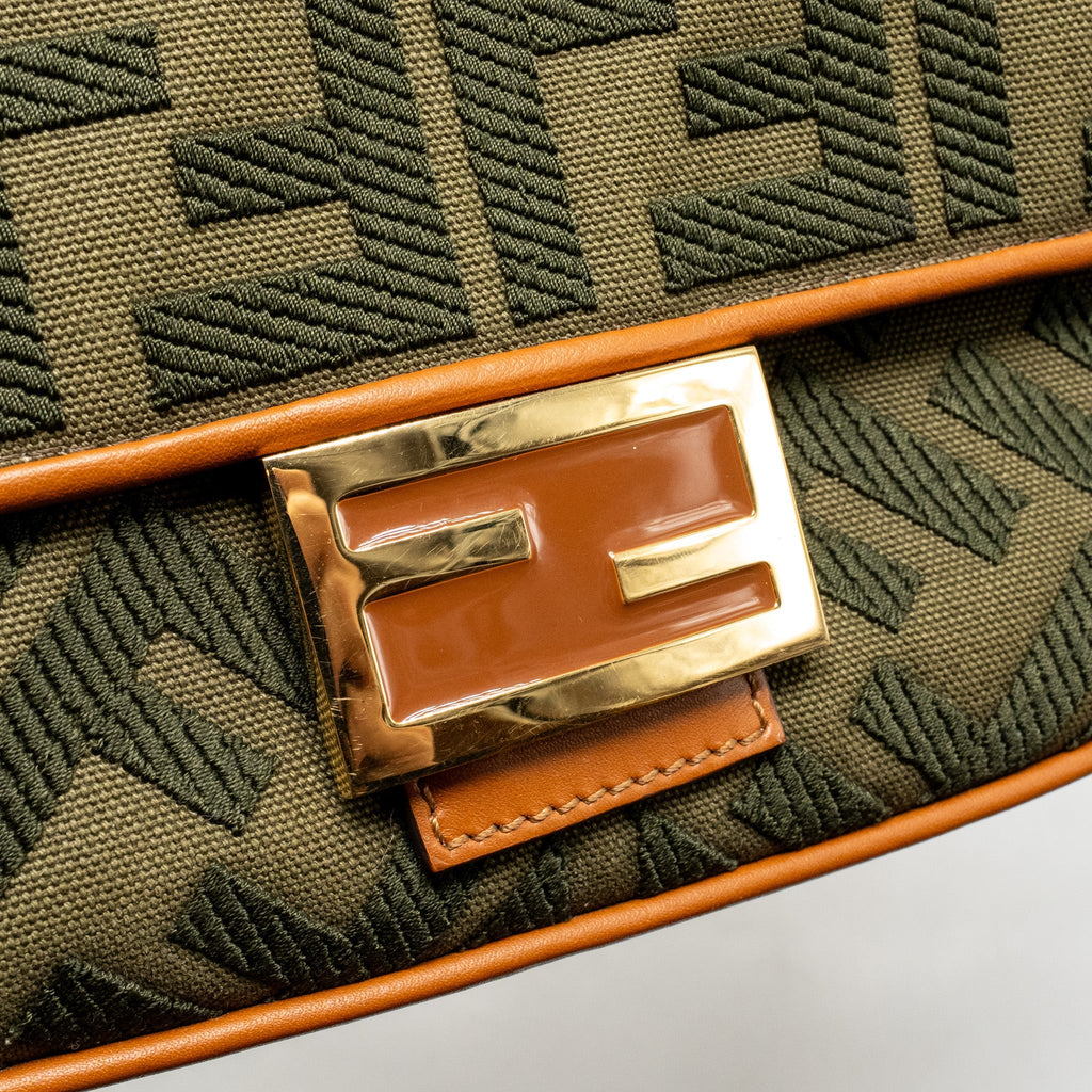 FENDI BAGUETTE SHOULDER BAG DENIM KHAKI GREEN GHW