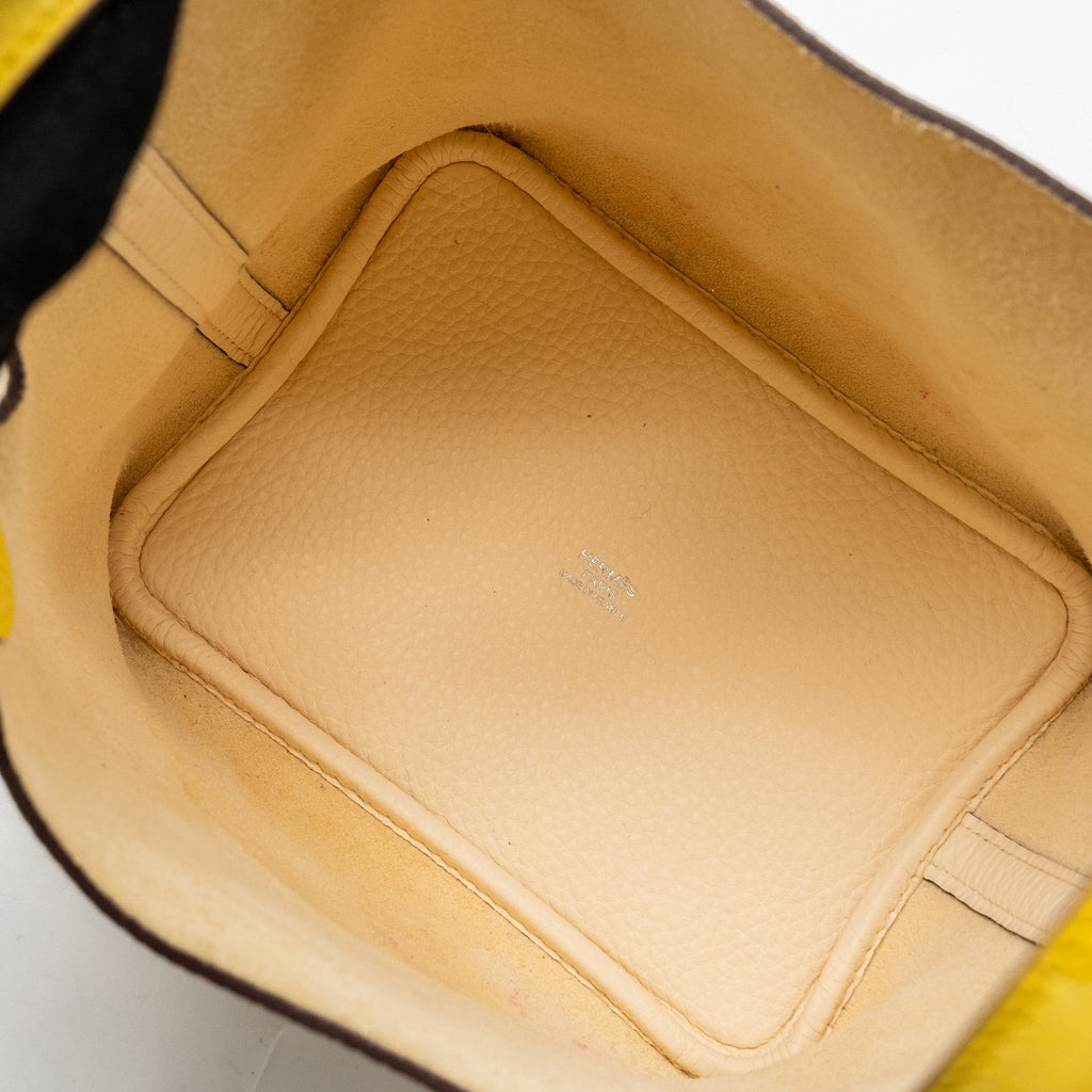 HERMES PICOTIN 18 LOCK BAG CLEMENCE/OSTRICH HANDLE NATA/JAUNE CITRON SHW
