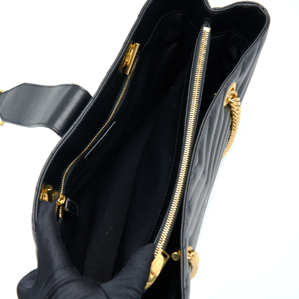 SAINT LAURENT/YSL CHEVRON TOTE BAG BLACK GHW