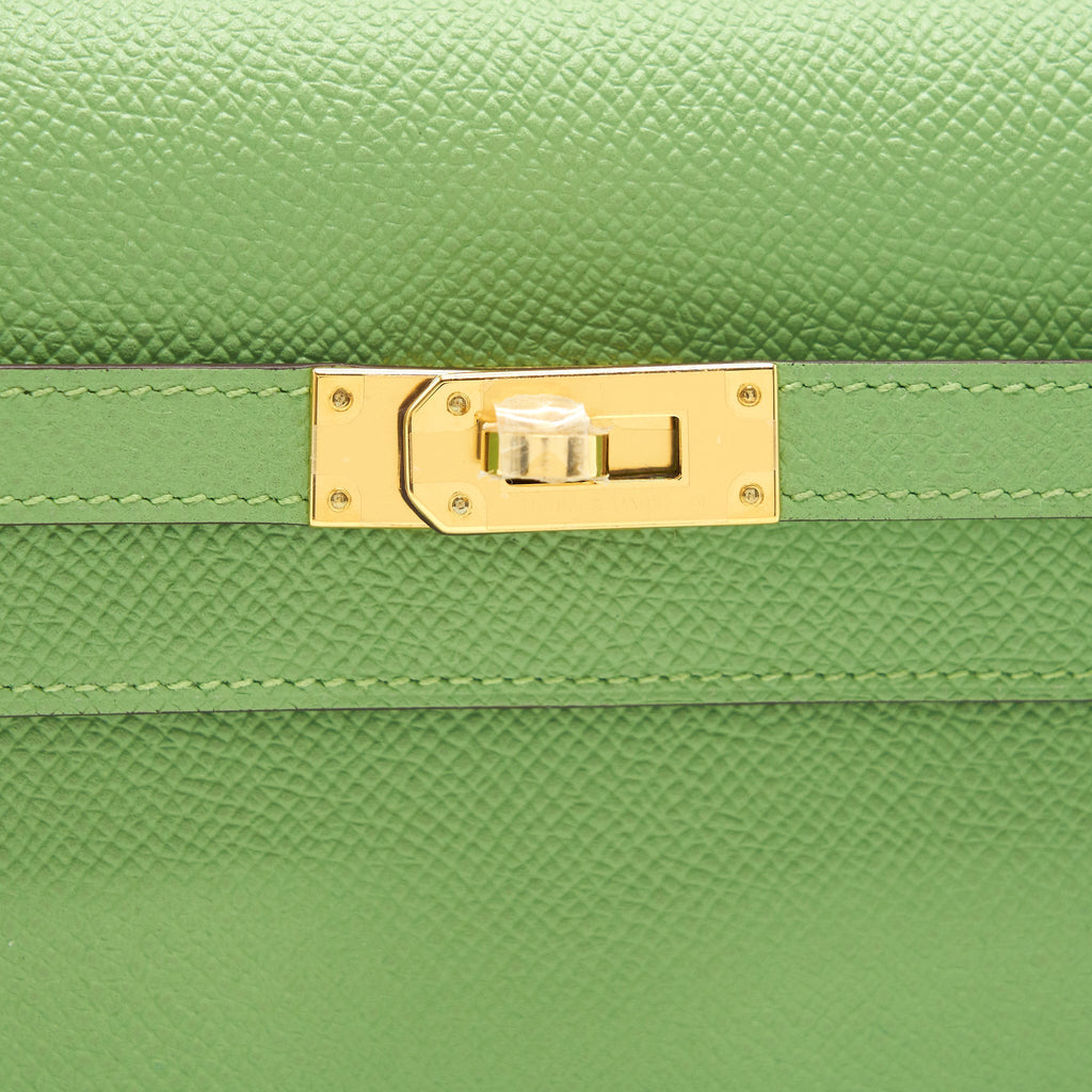HERMES KELLY TO GO VERSO VERT CRIQUET AND BLUE BRUME GHW