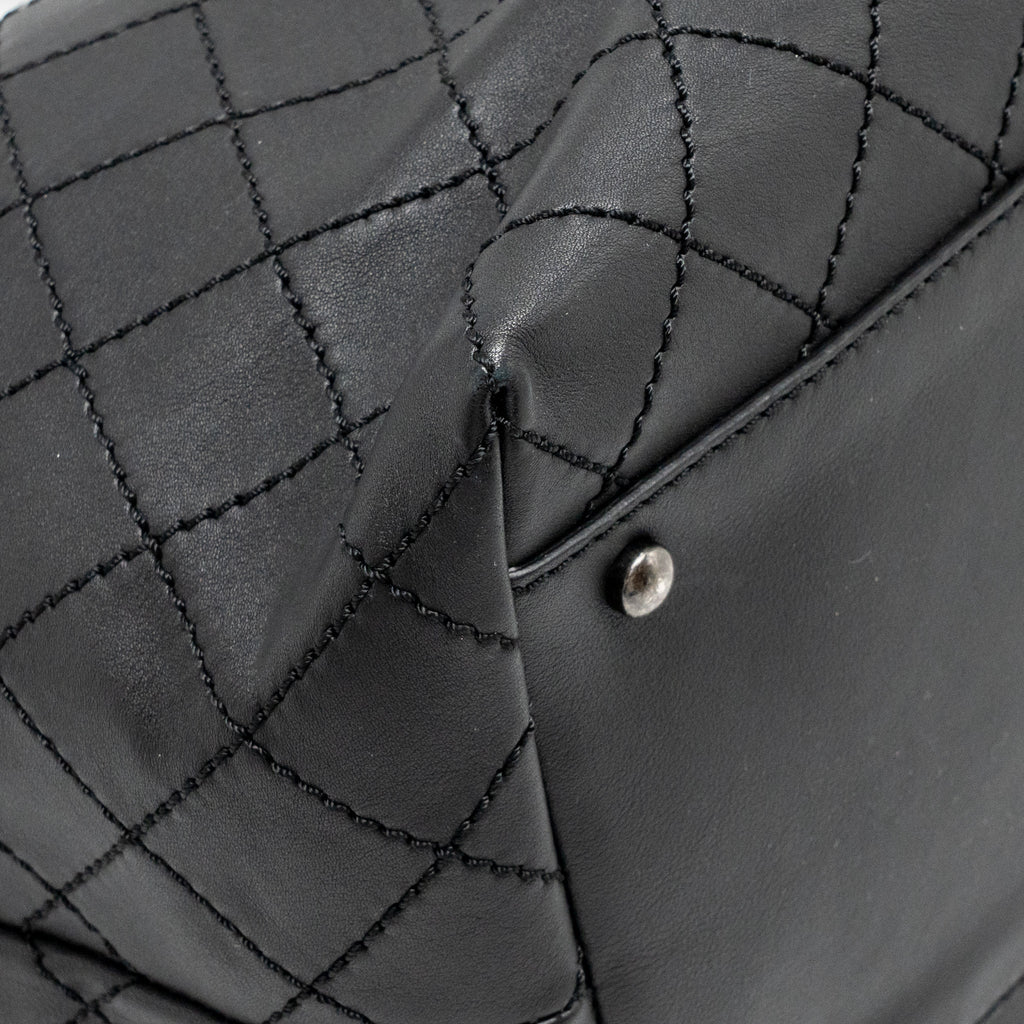 CHANEL ON THE ROAD STITCHED TOTE BAG CALFSKIN BLACK RUTHENIUM SILVER HARDWARE
