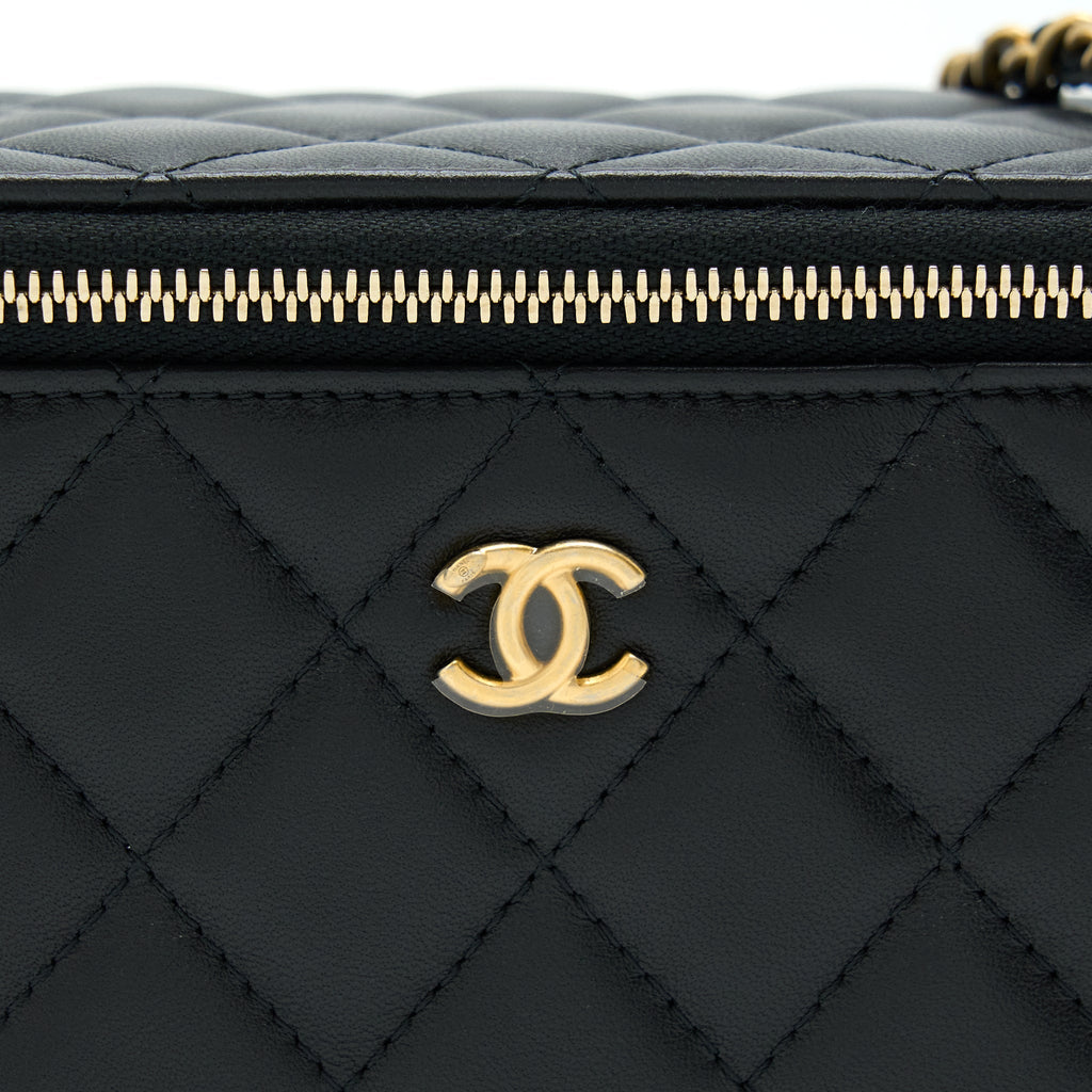 CHANEL 22B PEARL CRUSH LONG VANITY WITH CHAIN LAMBSKIN BLACK GHW