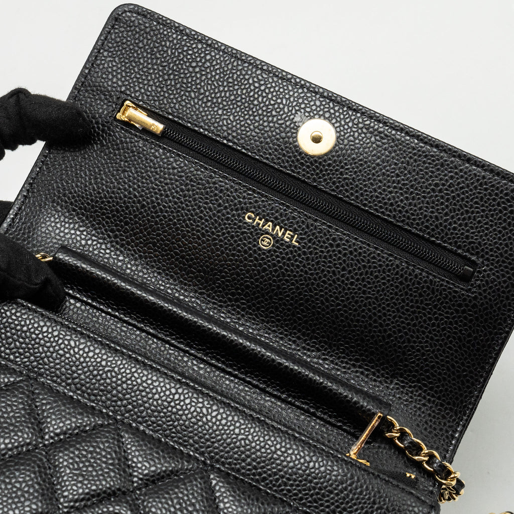 CHANEL CLASSIC WALLET ON CHAIN CAVIAR BLACK GHW (MICROCHIP)