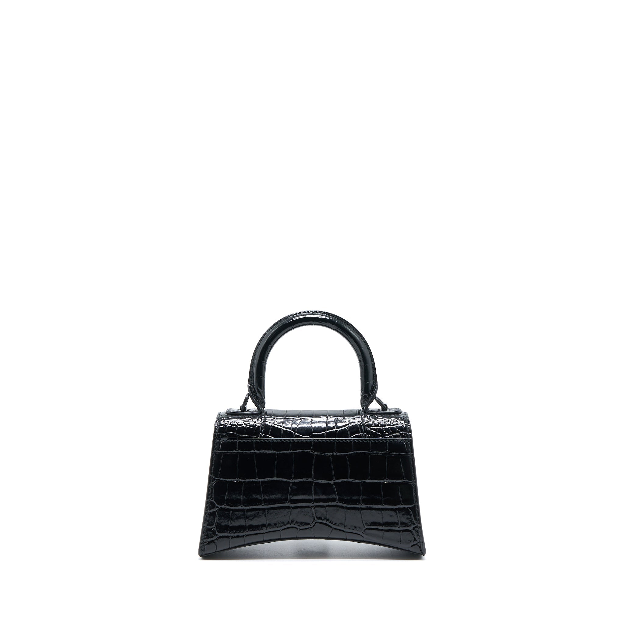 BALENCIAGA HOURGLASS XS CROC-EMBOSSED CALFSKIN SO BLACK