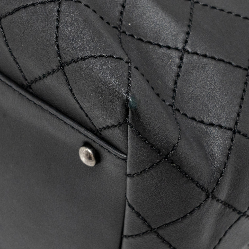 CHANEL ON THE ROAD STITCHED TOTE BAG CALFSKIN BLACK RUTHENIUM SILVER HARDWARE