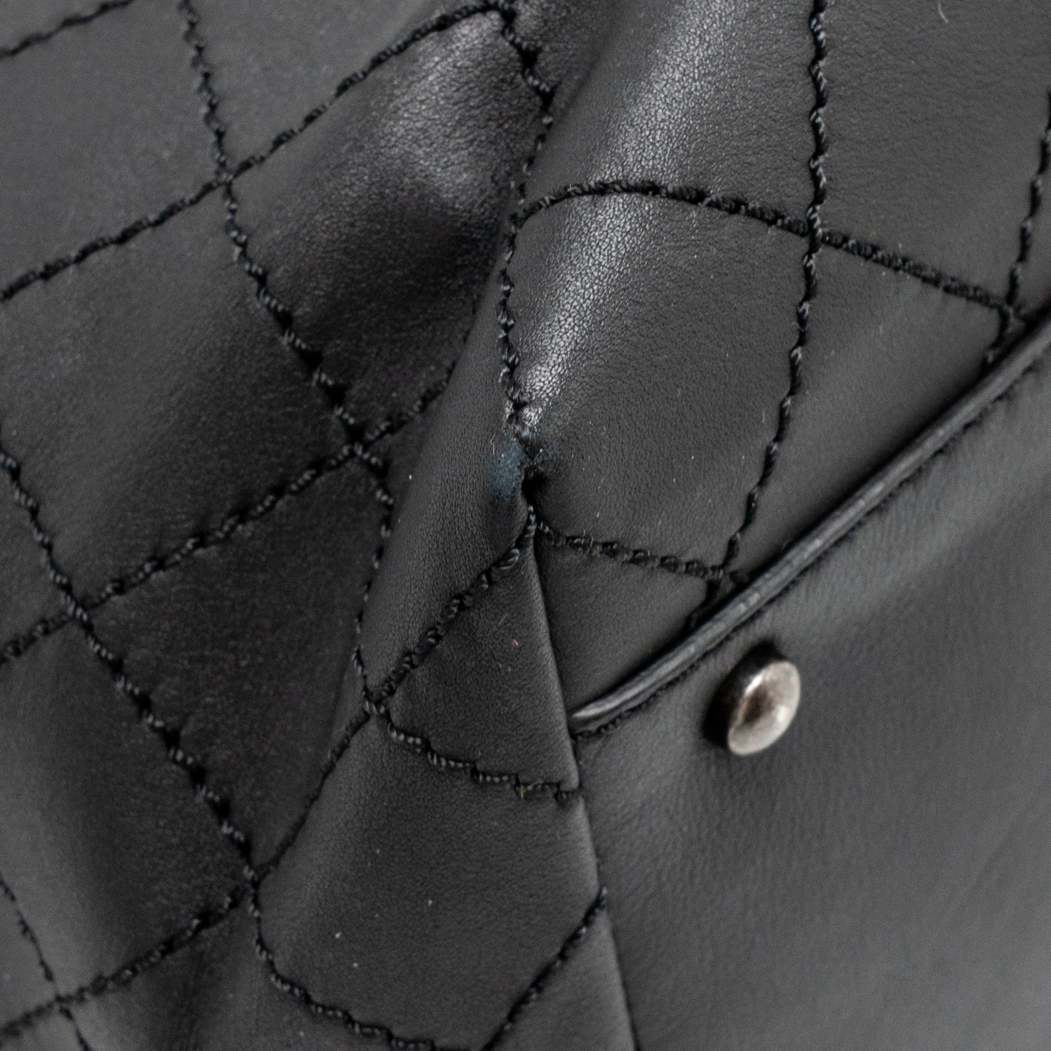 CHANEL ON THE ROAD STITCHED TOTE BAG CALFSKIN BLACK RUTHENIUM SILVER HARDWARE