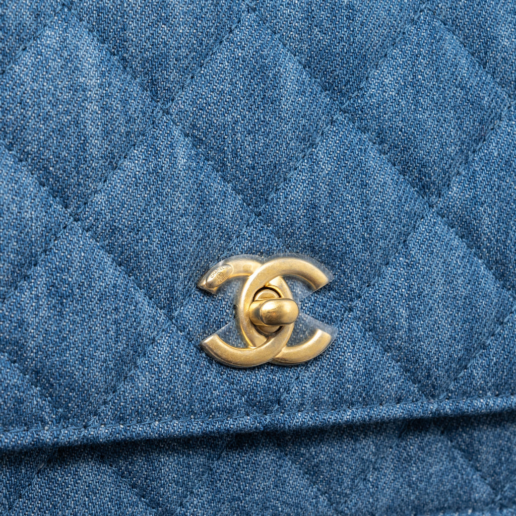CHANEL 22C PEARL CRUSH WALLET ON CHAIN DENIM BLUE GHW (MICROCHIP)