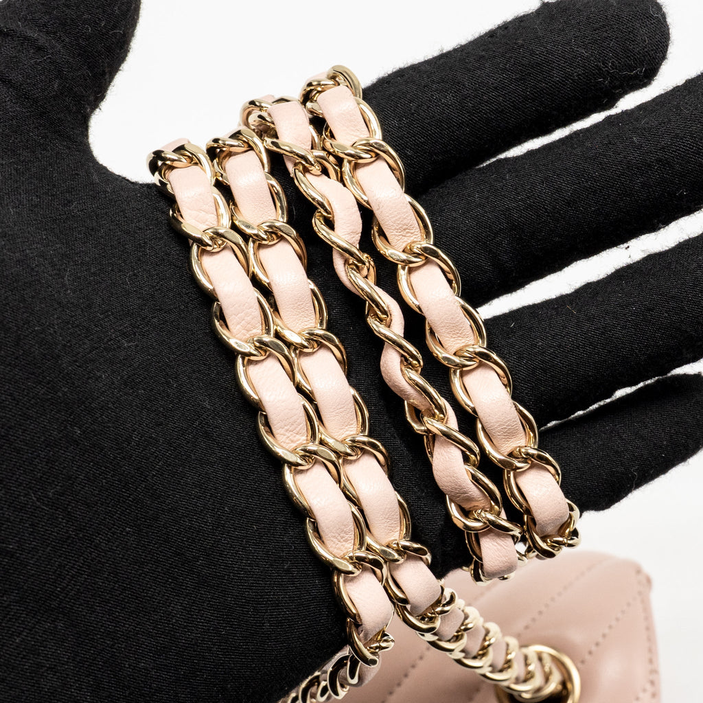 CHANEL MINI RECTANGULAR FLAP BAG CHEVRON LAMBSKIN PINK LGHW