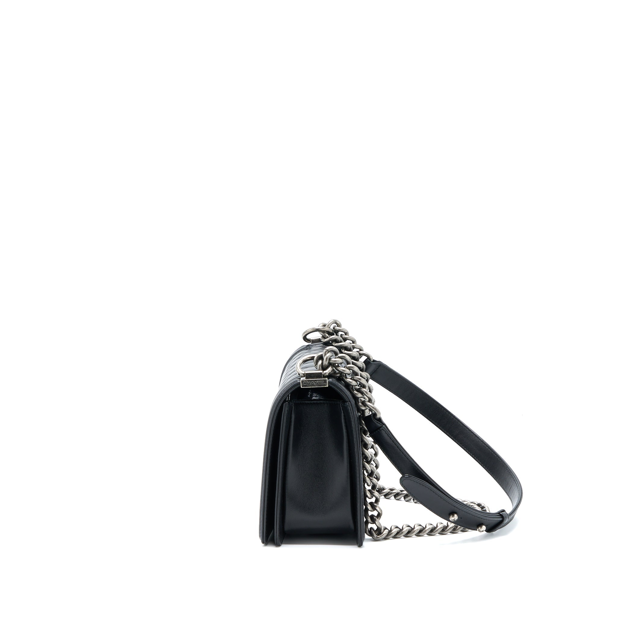 CHANEL MEDIUM BOY BAG LAMBSKIN BLACK RUTHENIUM SHW