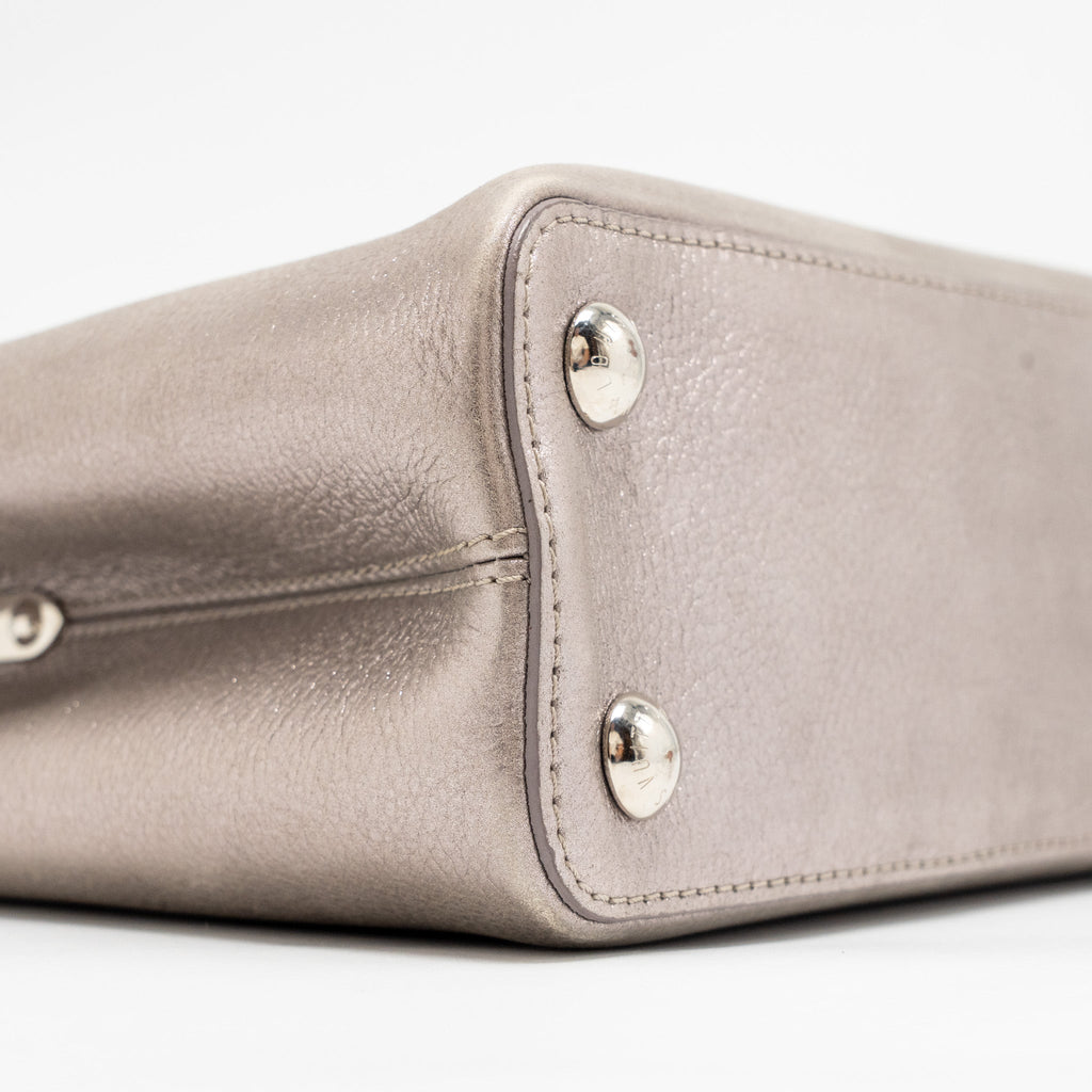 LOUIS VUITTON CAPUCINES BB LEATHER METALLIC SILVER SHW
