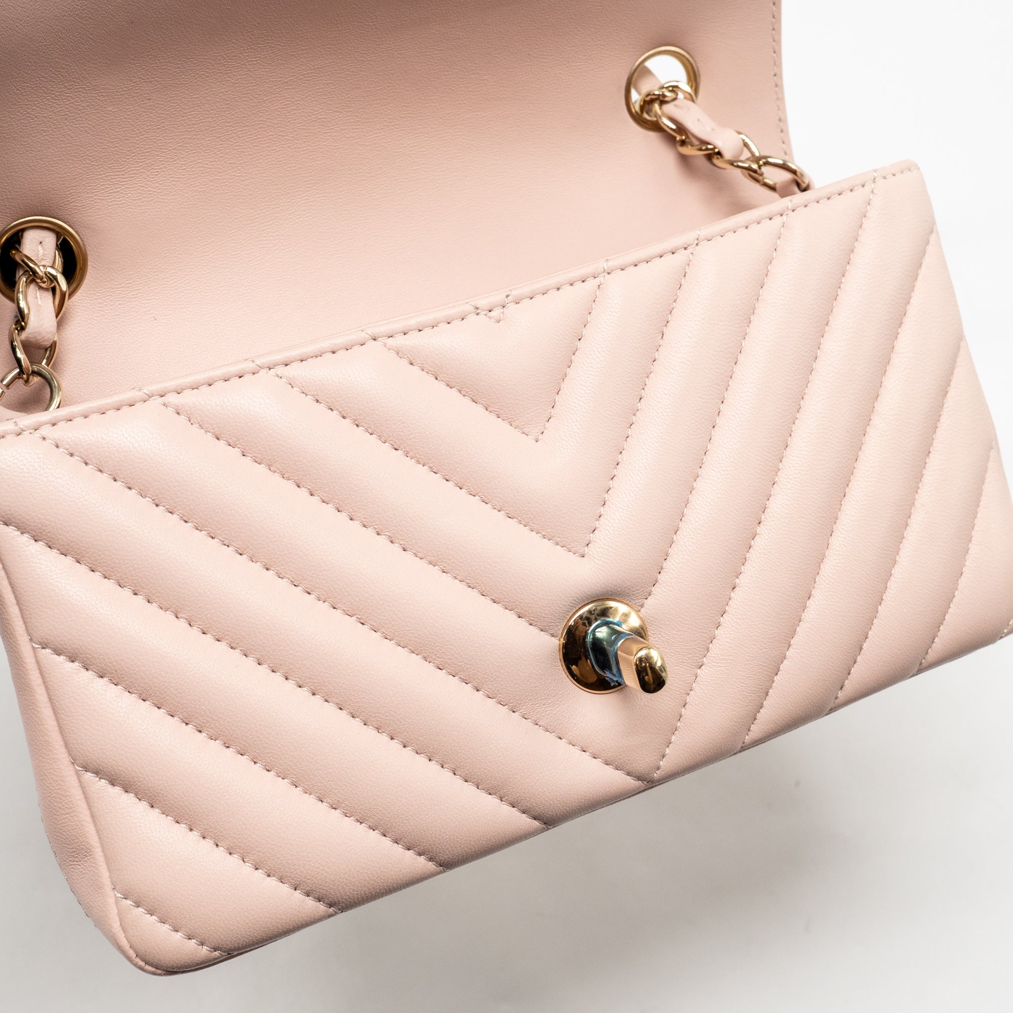 CHANEL MINI RECTANGULAR FLAP BAG CHEVRON LAMBSKIN PINK LGHW