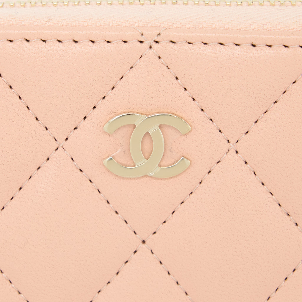 CHANEL ZIP CARD HOLDER LAMBSKIN LIGHT PINK LGHW