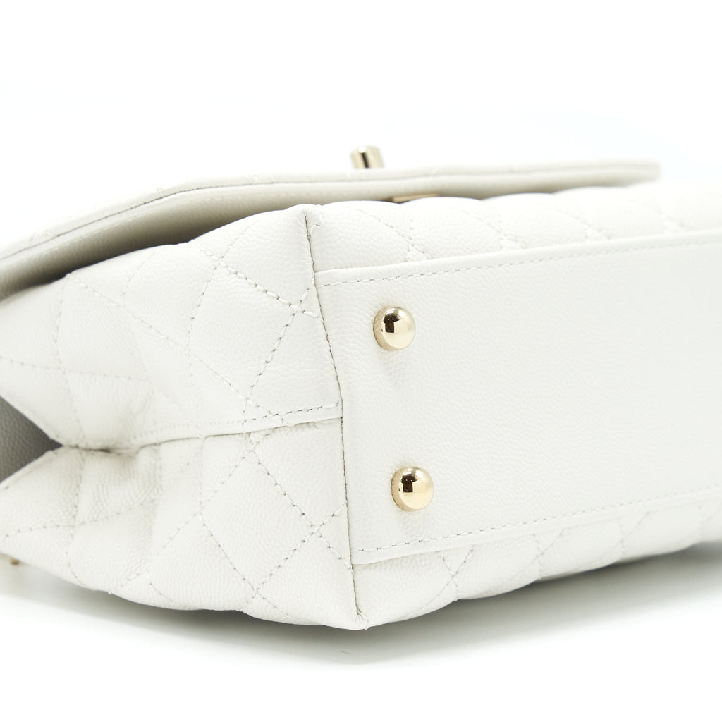 CHANEL SMALL COCO HANDLE CAVIAR WHITE LGHW (MICROCHIP)