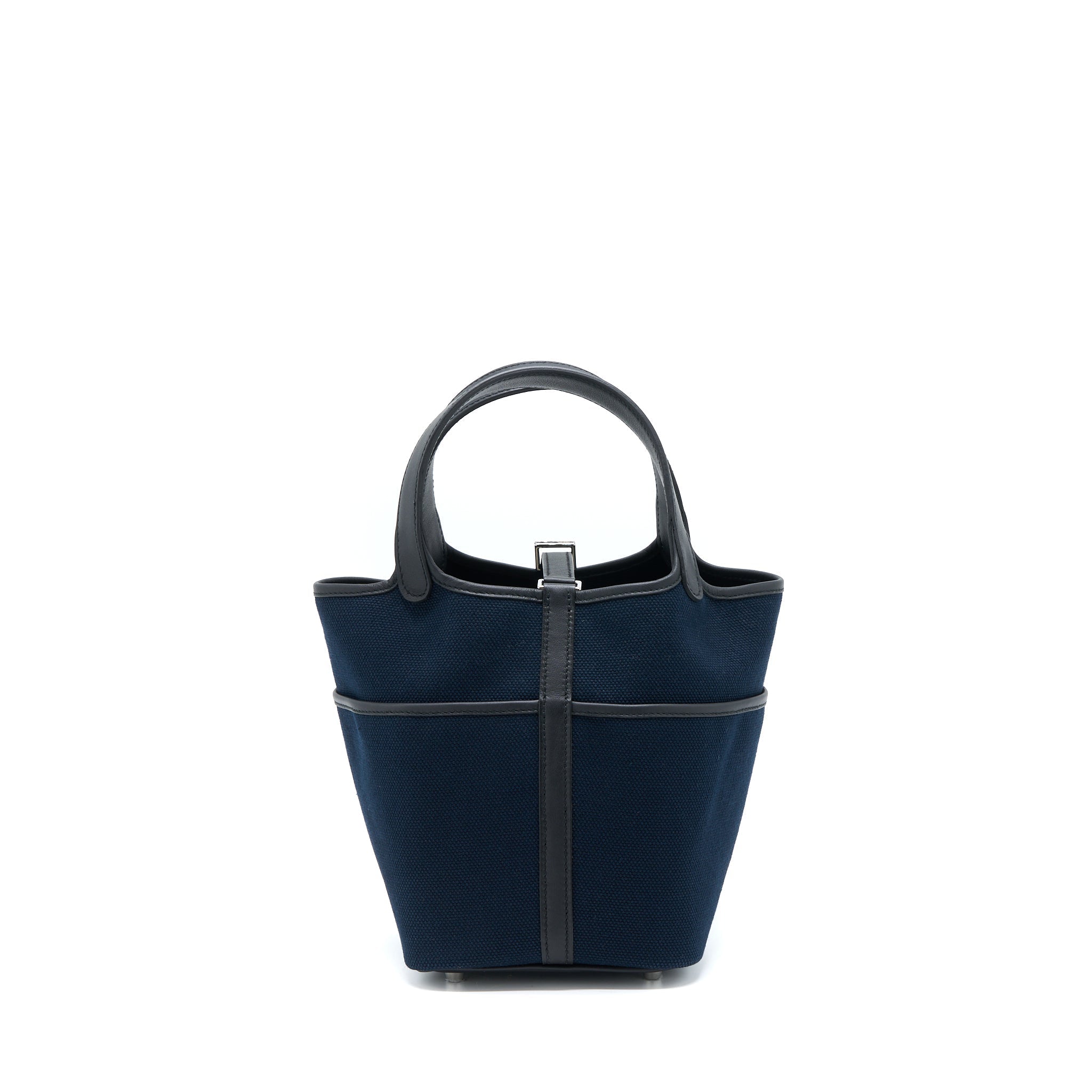 HERMES PICOTIN CARGO 18 LOCK BAG SWIFT AND TOILE CANVAS BLUE MARINE /BLACK SHW