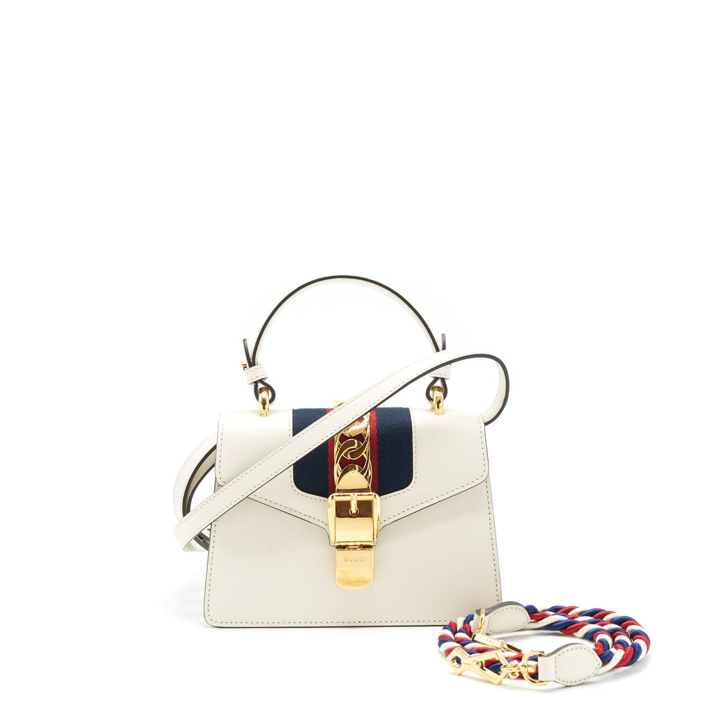 GUCCI MINI TOP HANDLE SYLVIE BAG WHITE GHW