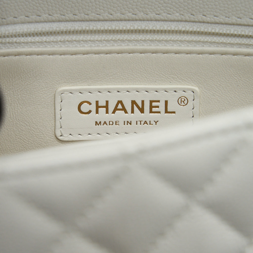 CHANEL SMALL COCO HANDLE CAVIAR WHITE LGHW (MICROCHIP)