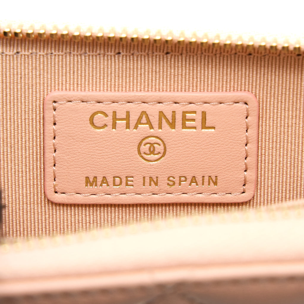 CHANEL ZIP CARD HOLDER LAMBSKIN LIGHT PINK LGHW