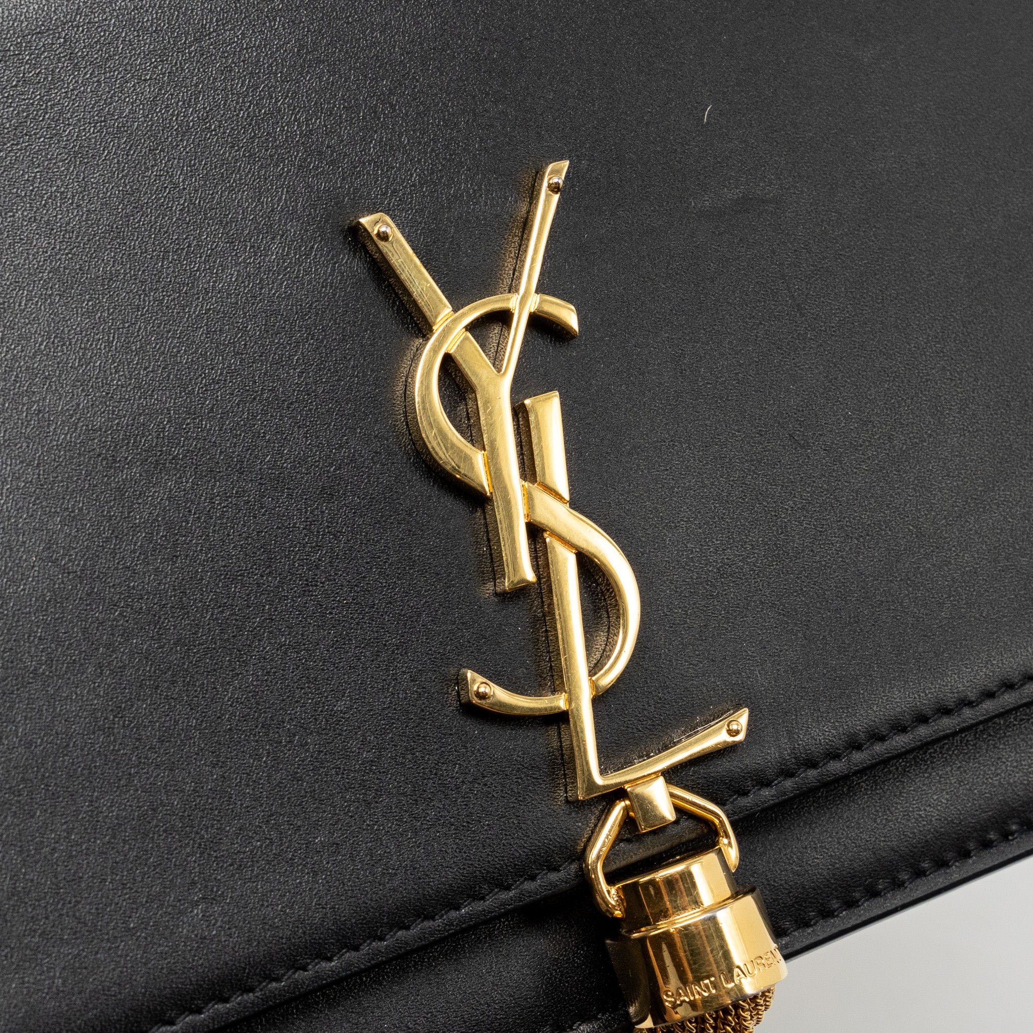 SAINT LAURENT/YSL SMALL TASSEL KATE BAG CALFSKIN BLACK GHW