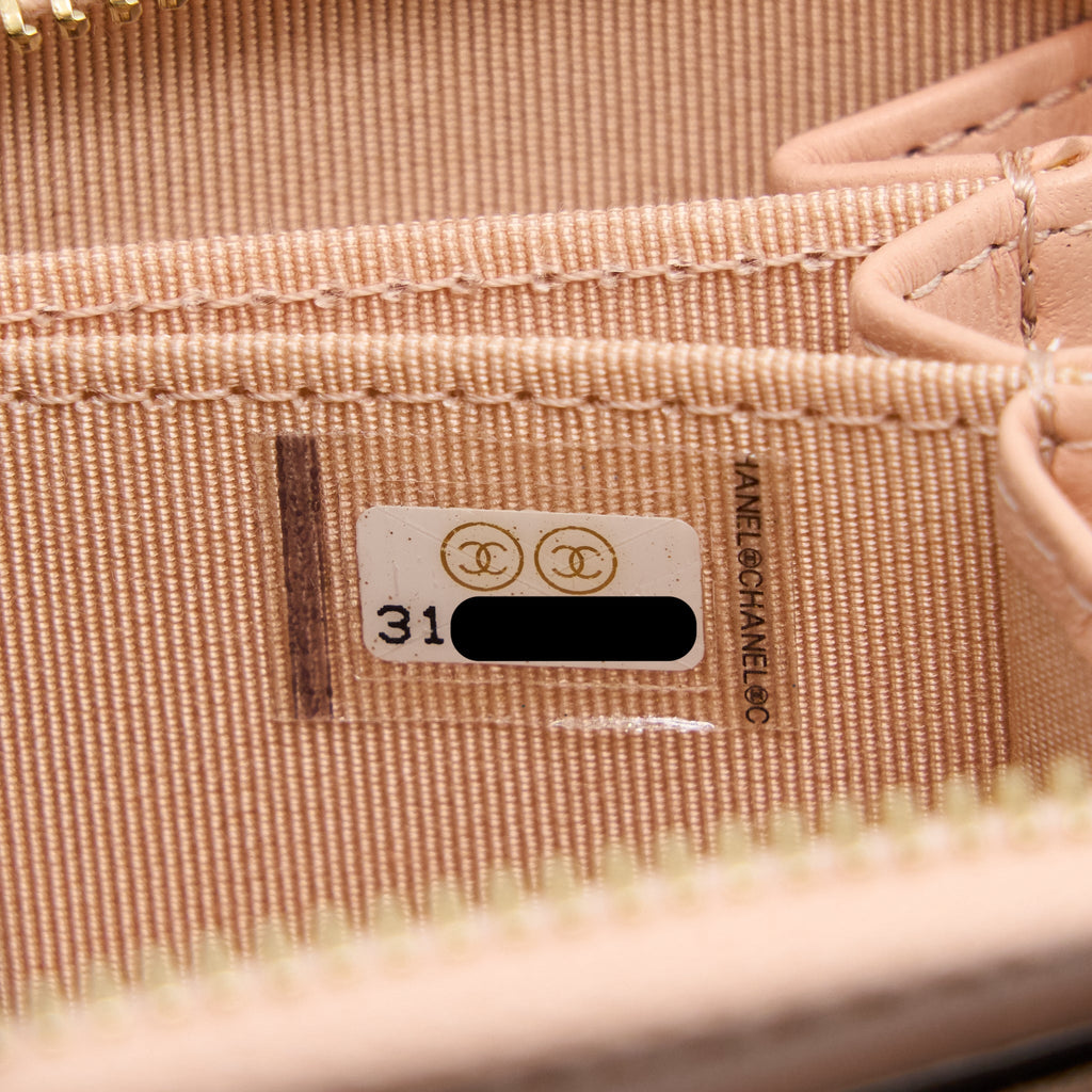 CHANEL ZIP CARD HOLDER LAMBSKIN LIGHT PINK LGHW