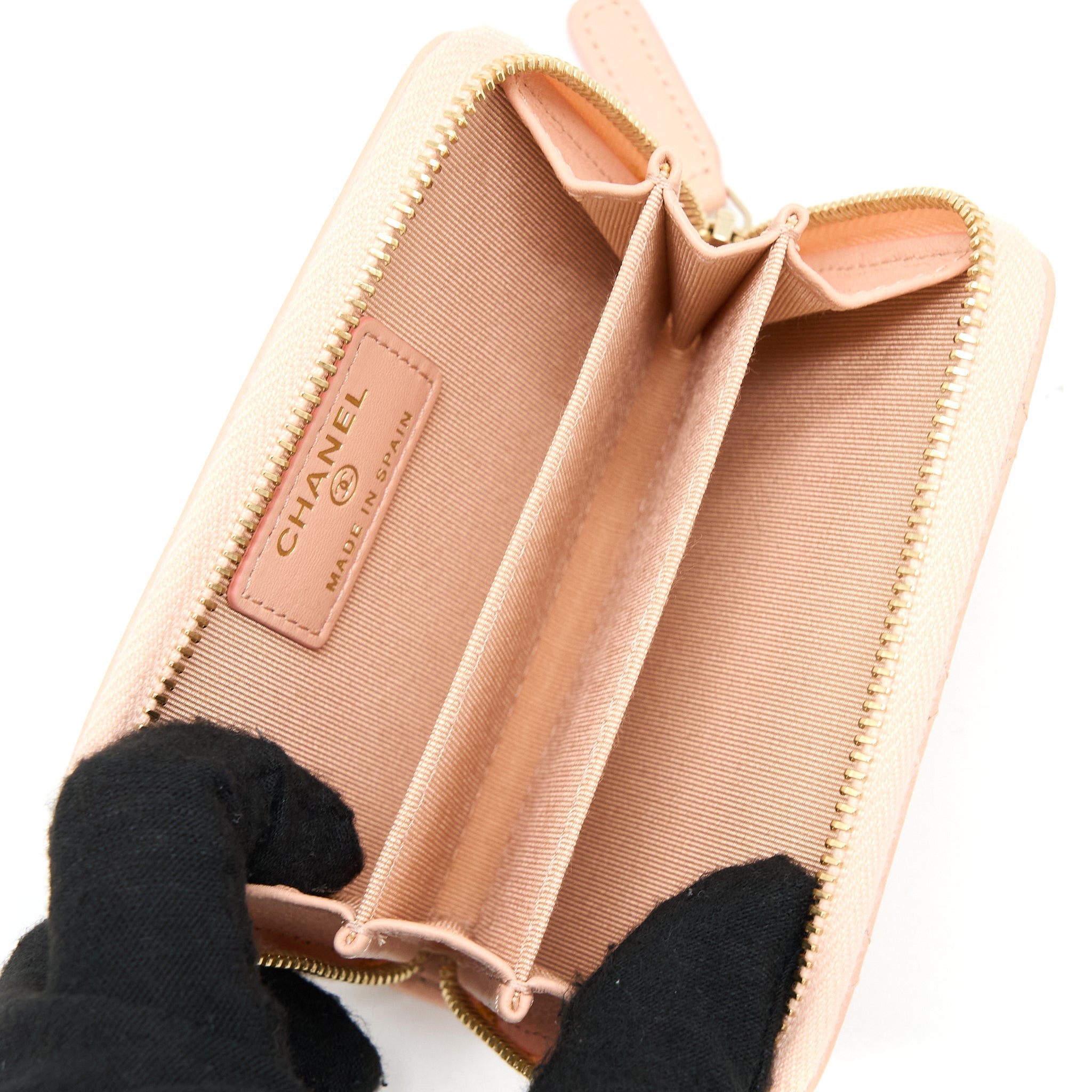 CHANEL ZIP CARD HOLDER LAMBSKIN LIGHT PINK LGHW