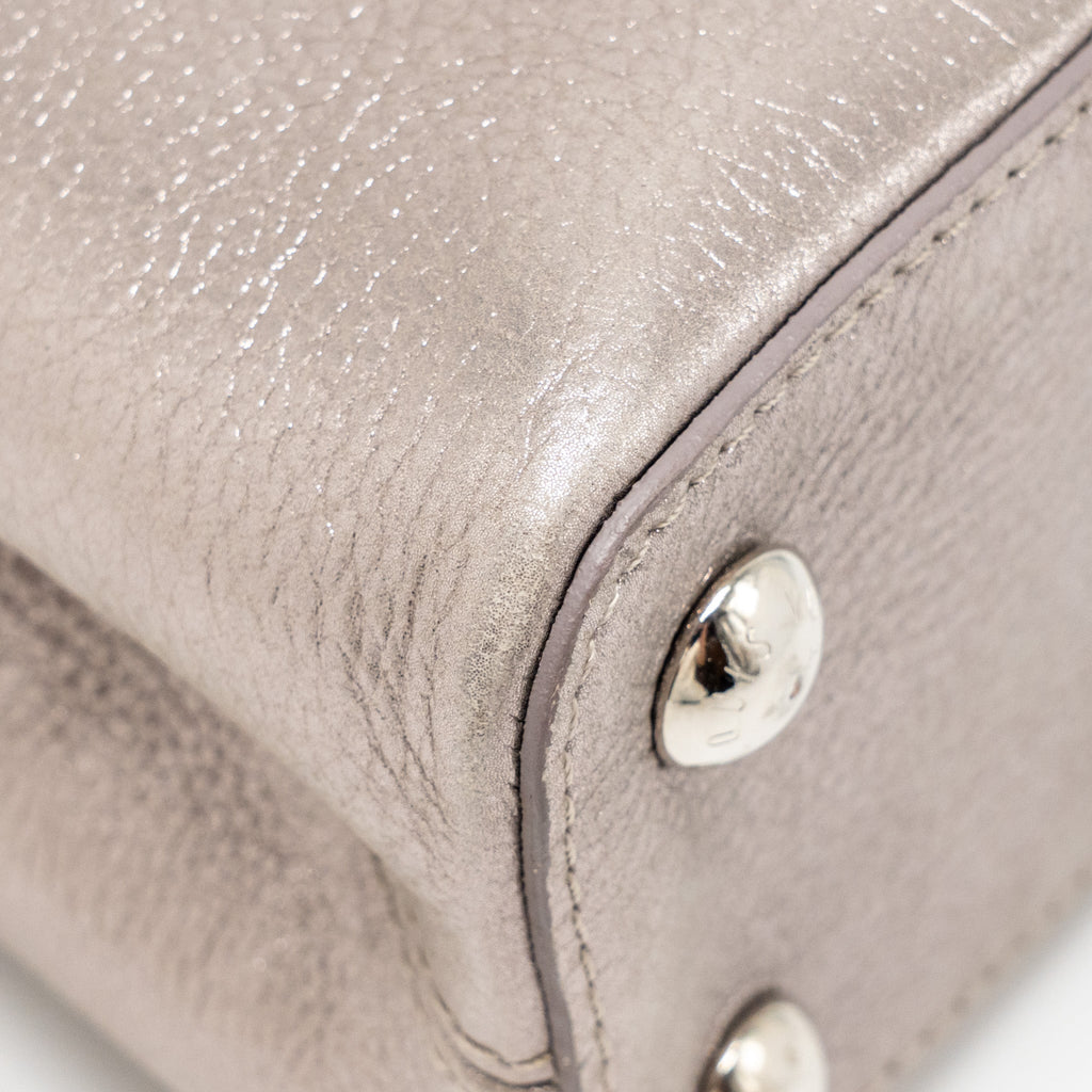 LOUIS VUITTON CAPUCINES BB LEATHER METALLIC SILVER SHW
