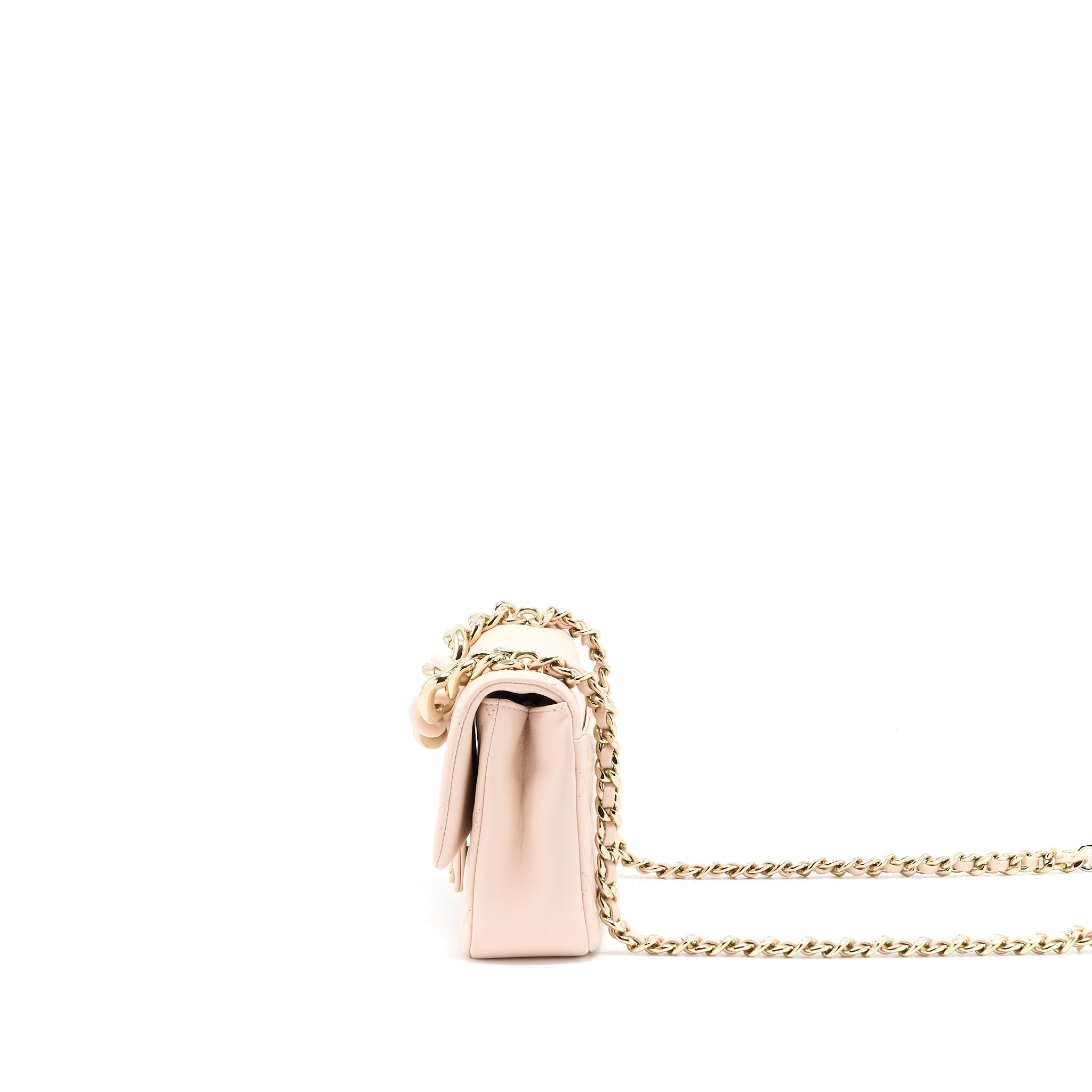 CHANEL 22C RECTANGULAR FLAP BAG WITH GIANT TOP HANDLE LAMBSKIN PINK LGHW(MICROCHIP)