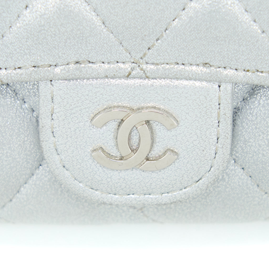 CHANEL QUILTED CLASSIC FLAP CARD HOLDER LAMBSKIN SILVER SHW