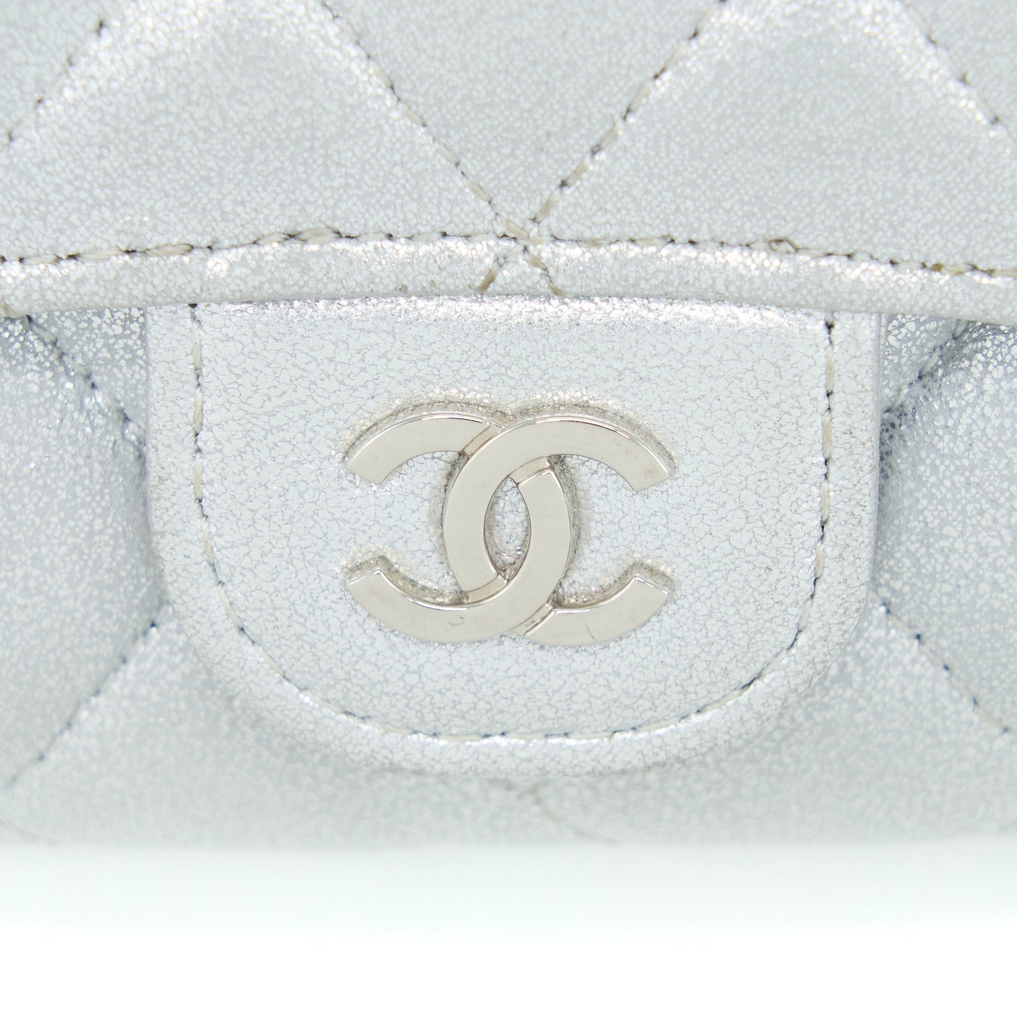 CHANEL QUILTED CLASSIC FLAP CARD HOLDER LAMBSKIN SILVER SHW