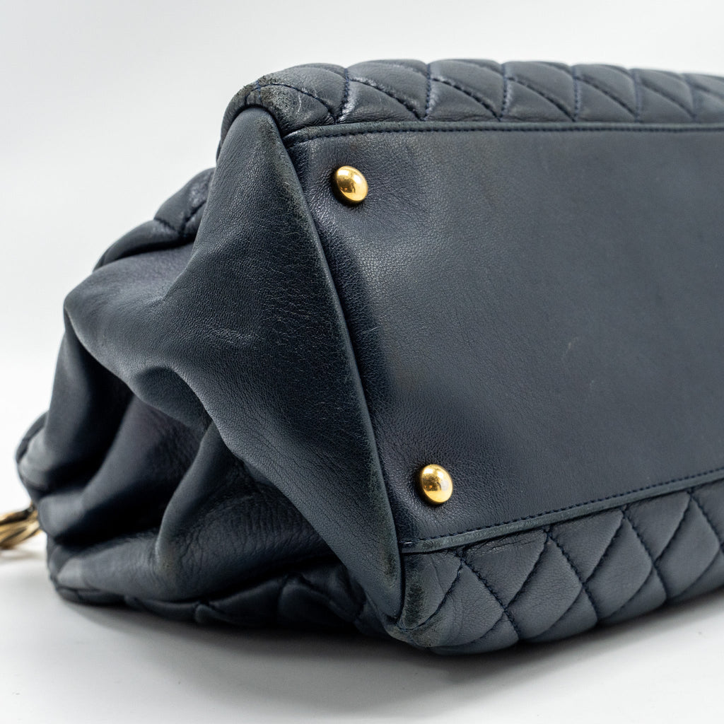 CHANEL JUST MADEMOISELLE BOWLING BAG LAMBSKIN DARK BLUE GHW