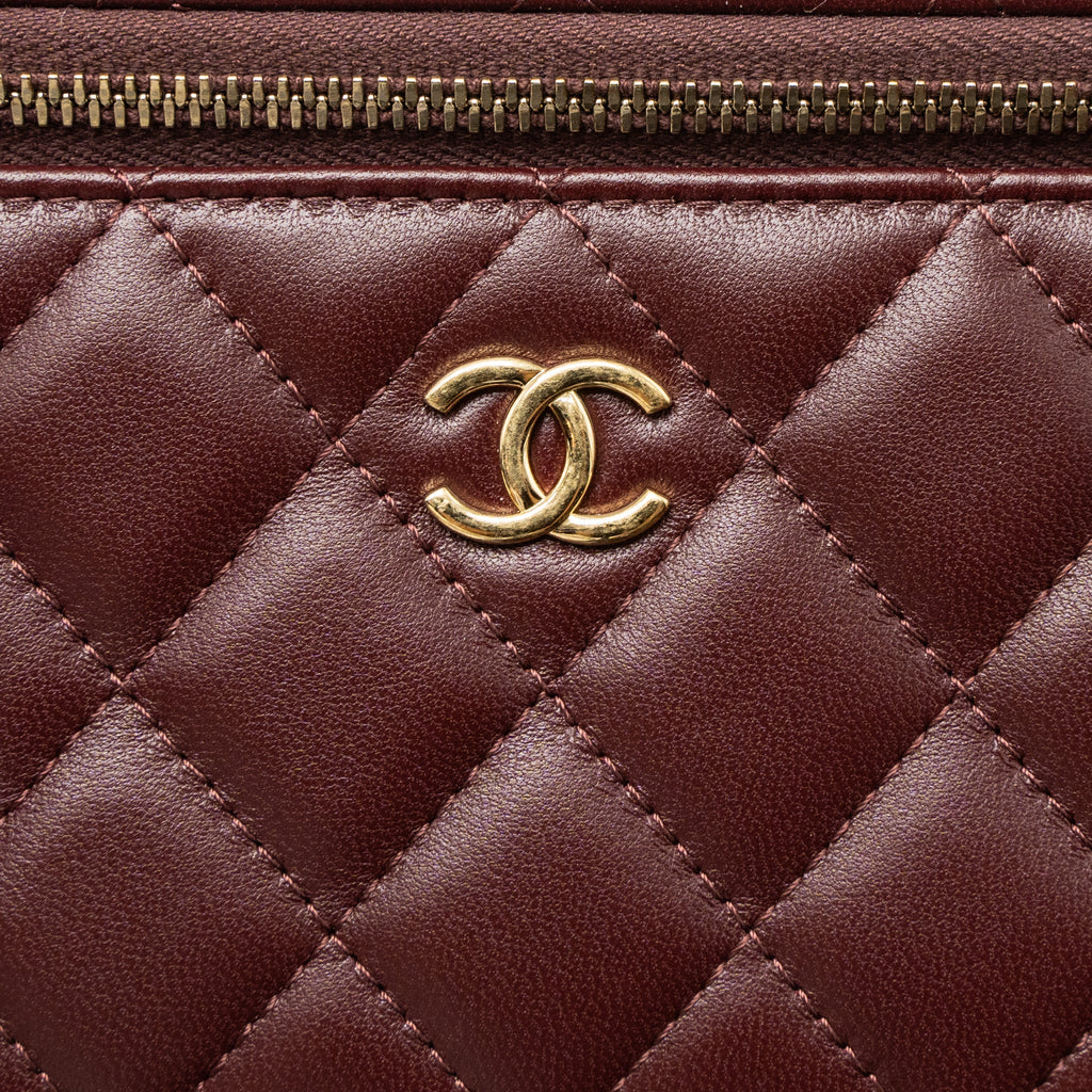 CHANEL LONG VANITY WITH GEM CHAIN LAMBSKIN BURGUNDY GHW (MICROCHIP)