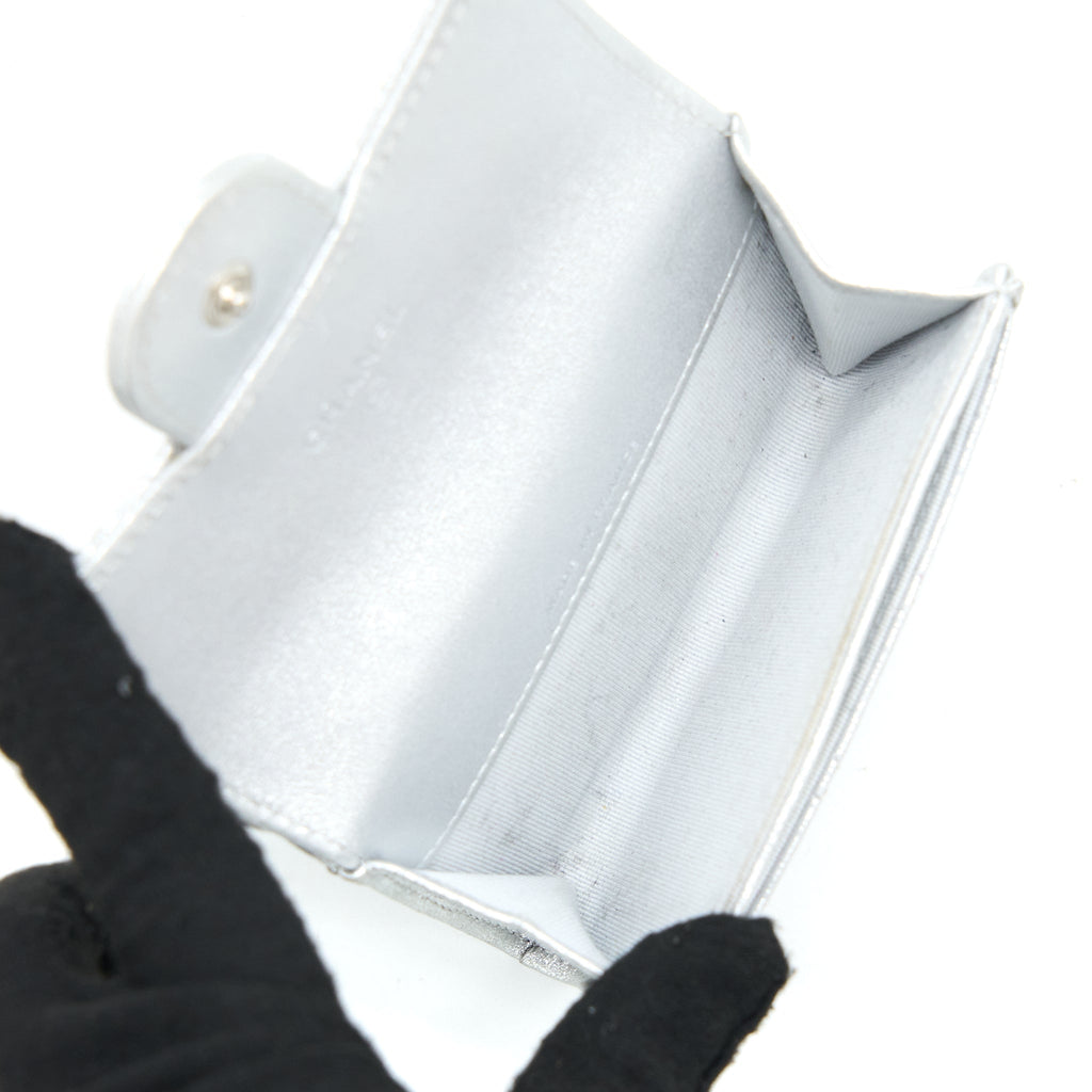 CHANEL QUILTED CLASSIC FLAP CARD HOLDER LAMBSKIN SILVER SHW