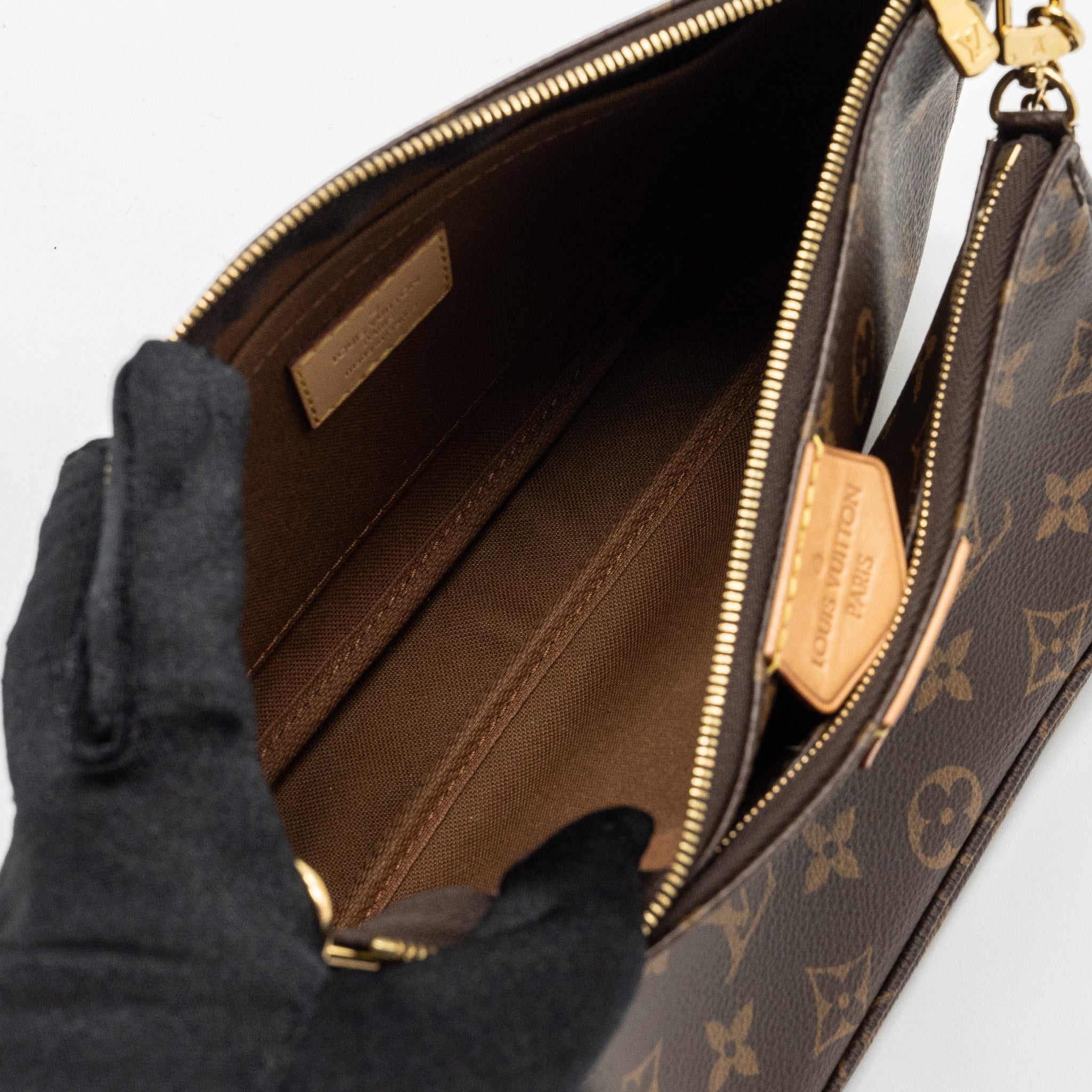 LOUIS VUITTON MULTI POCHETTE MONOGRAM CANVAS KHAKI STRAP GHW