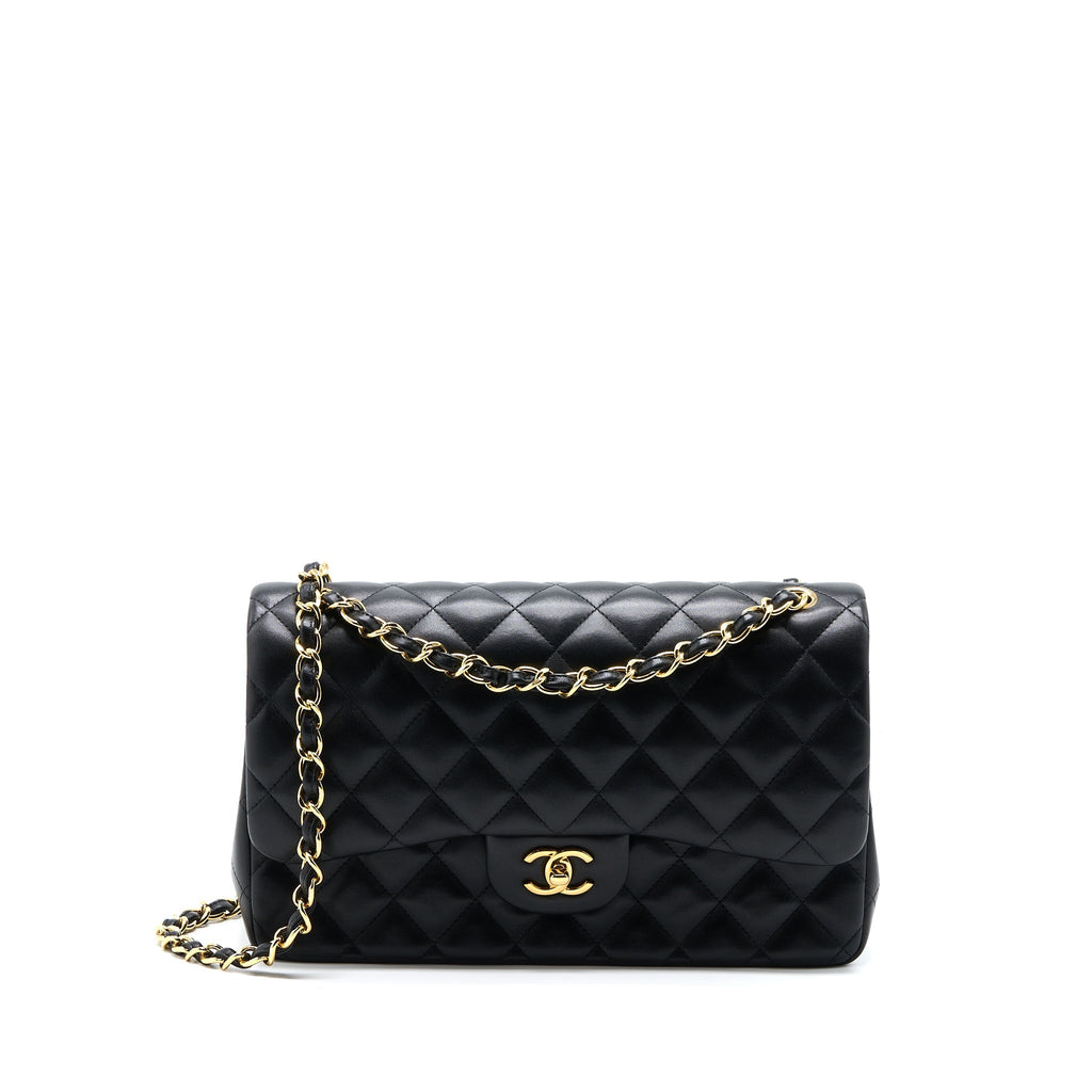CHANEL JUMBO CLASSIC DOUBLE FLAP BAG LAMBSKIN BLACK GHW