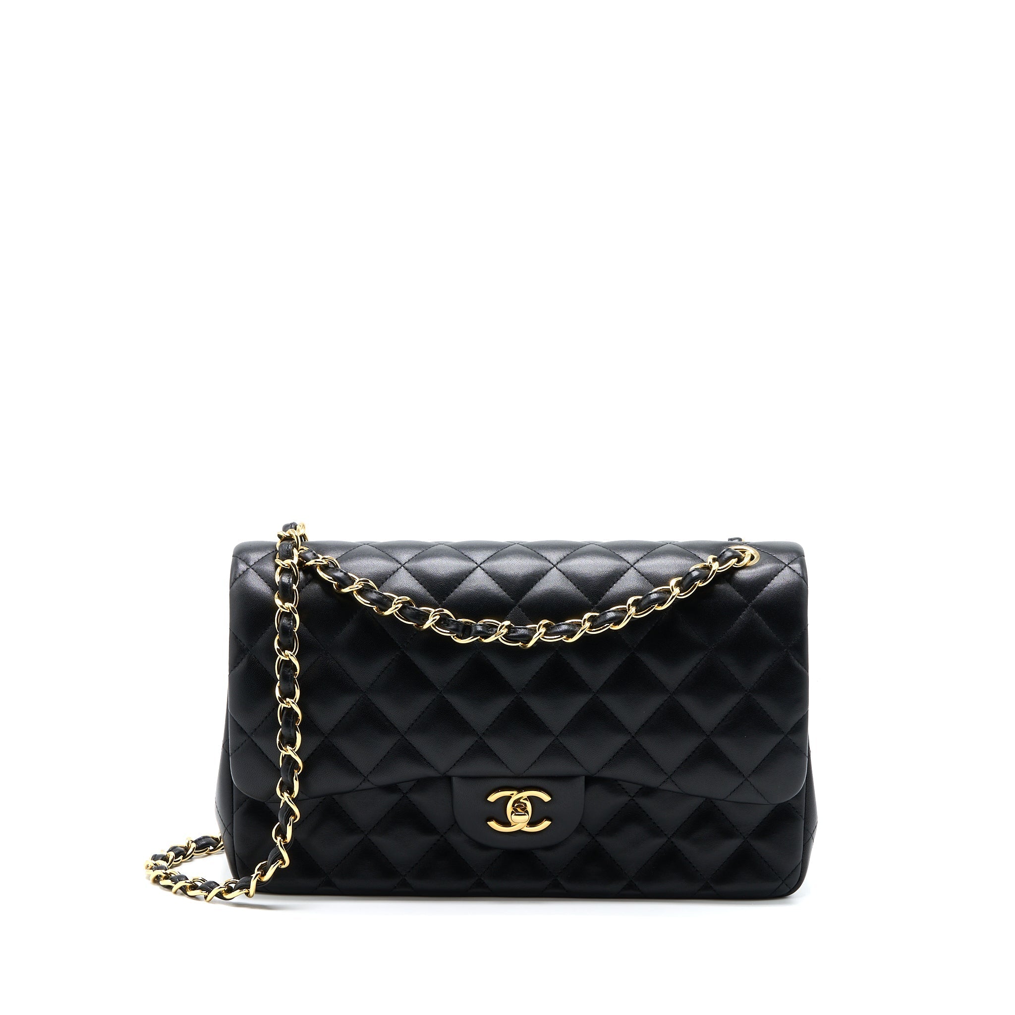 CHANEL JUMBO CLASSIC DOUBLE FLAP BAG LAMBSKIN BLACK GHW