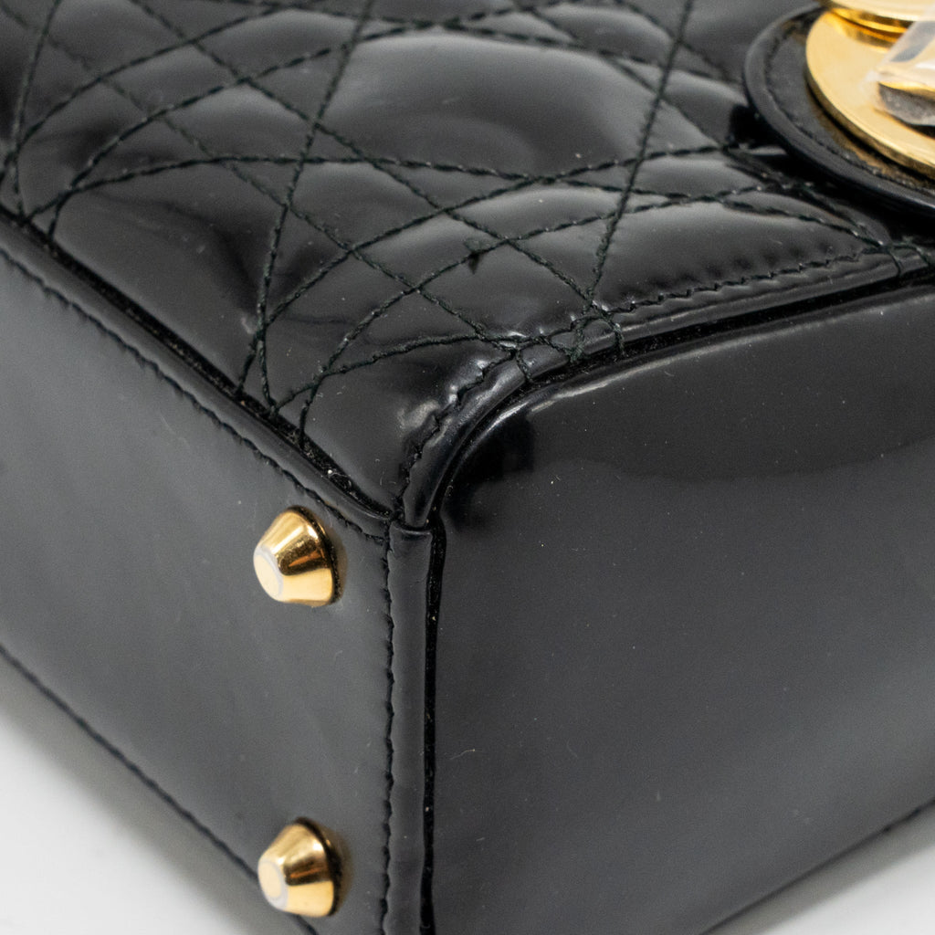 DIOR MINI LADY DIOR PATENT BLACK GHW
