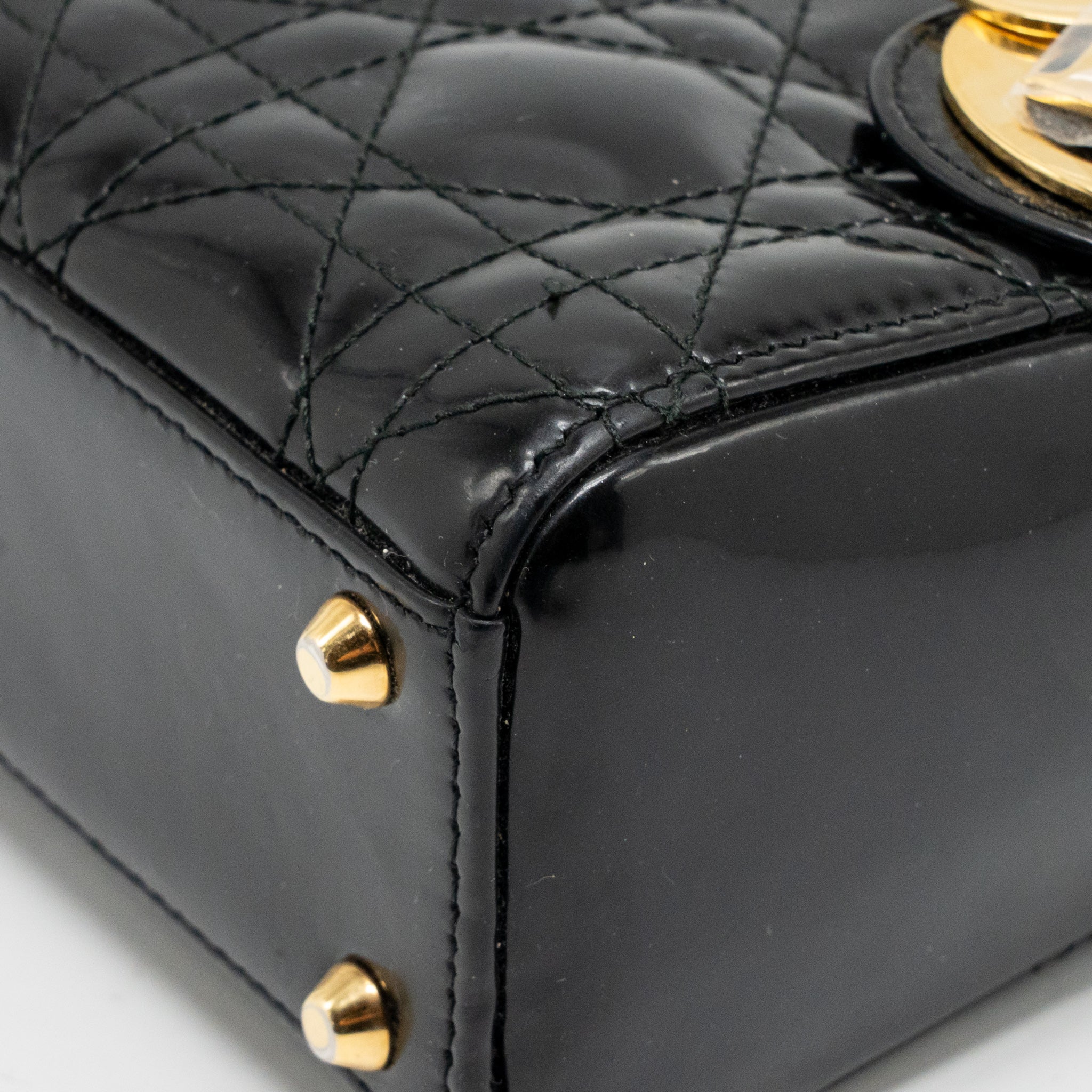 DIOR MINI LADY DIOR PATENT BLACK GHW