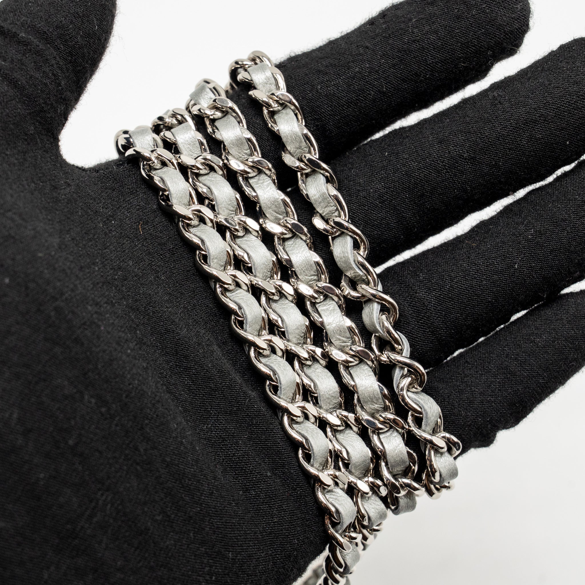 CHANEL TOP HANDLE MINI FLAP BAG WITH CHAIN LAMBSKIN SILVER SHW (MICROCHIP)