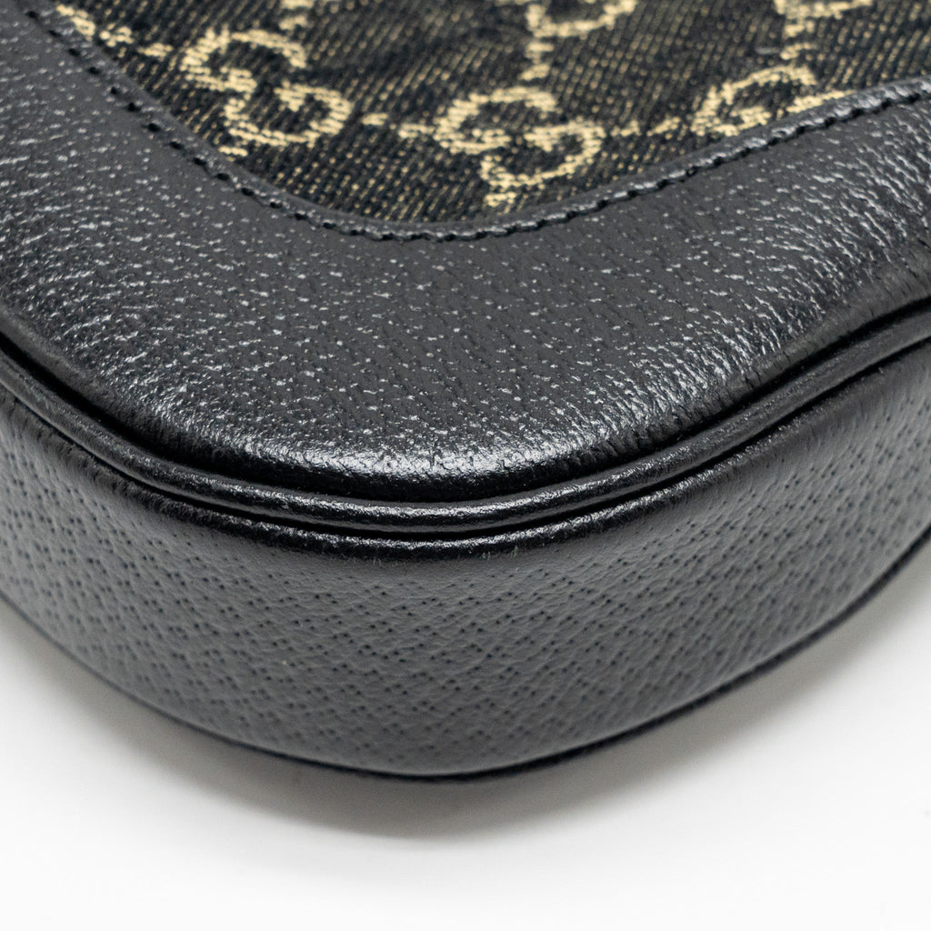 GUCCI JACKIE 1961 SMALL SHOULDER BAG DENIM/LEATHER BLACK GHW
