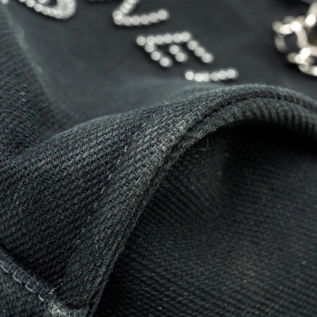 CHANEL LARGE DEAUVILLE BLACK-STUDDED TOTE BAG CANVAS/LEATHER BLACK SHW