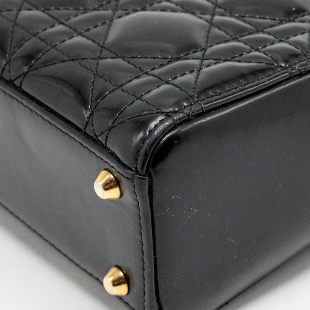 DIOR MINI LADY DIOR PATENT BLACK GHW
